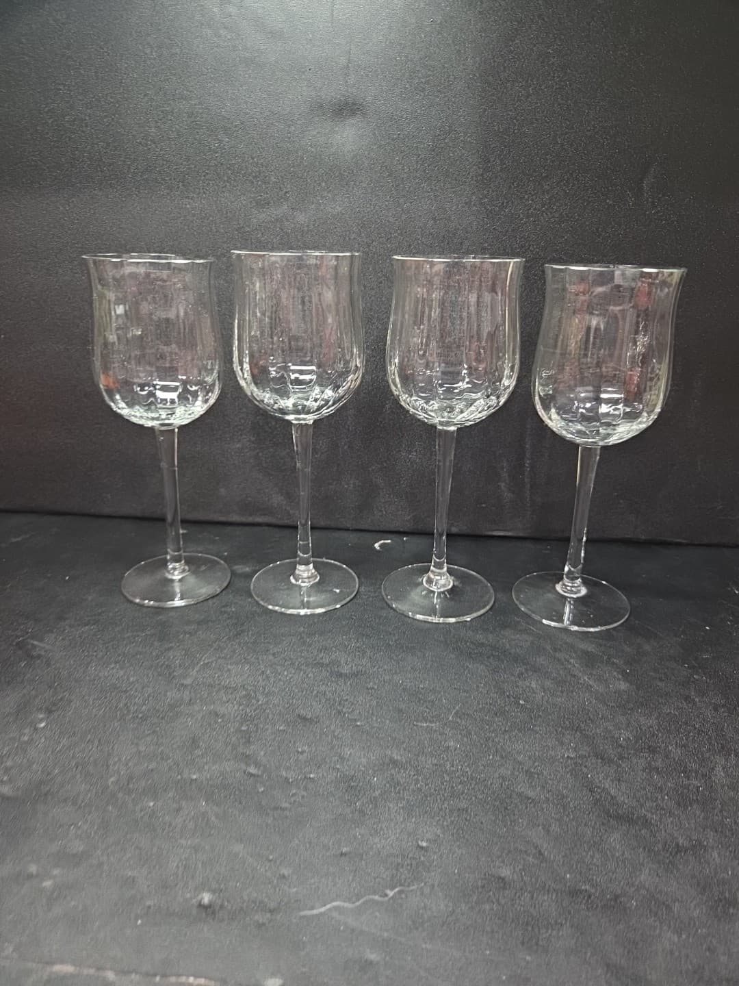 Vertical Cut Ribbed Optic Wine Glasses, Clear Water Goblets, Set of 4, Drinkware - Thumbnail 2