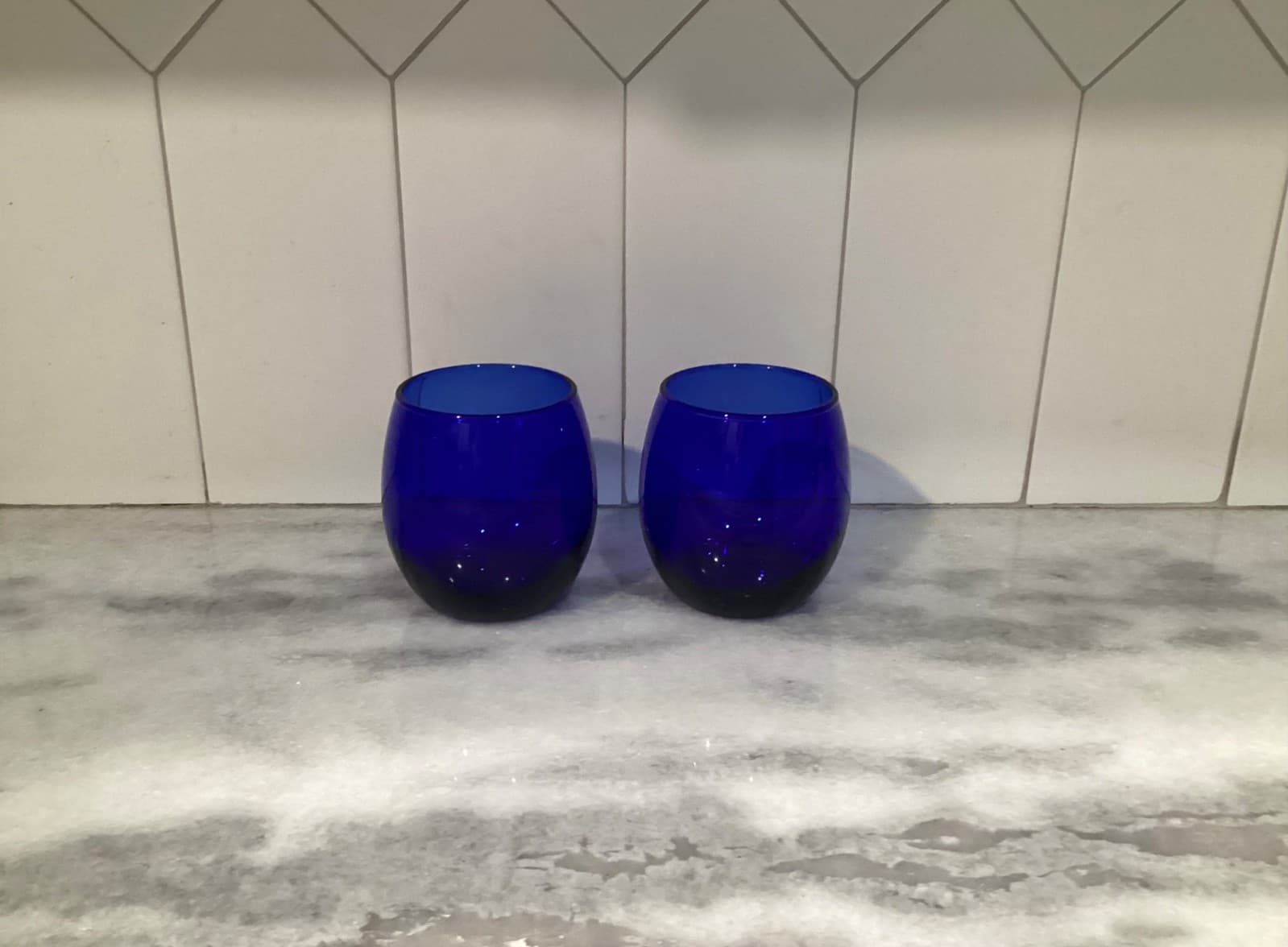 Cobalt Blue Stemless Wine Goblet Water Glasses Set of 2 - Thumbnail 8