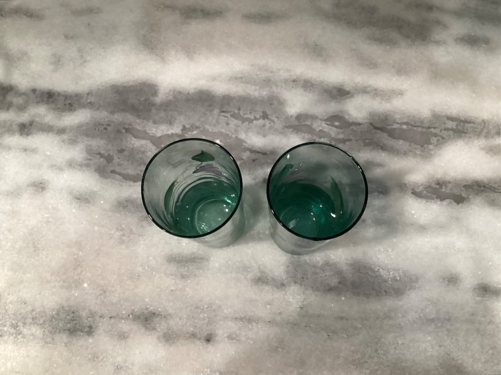 Vintage Fenton Signed 2 Hand Painted Green Floral Highball Tumblers Glasses - Thumbnail 3
