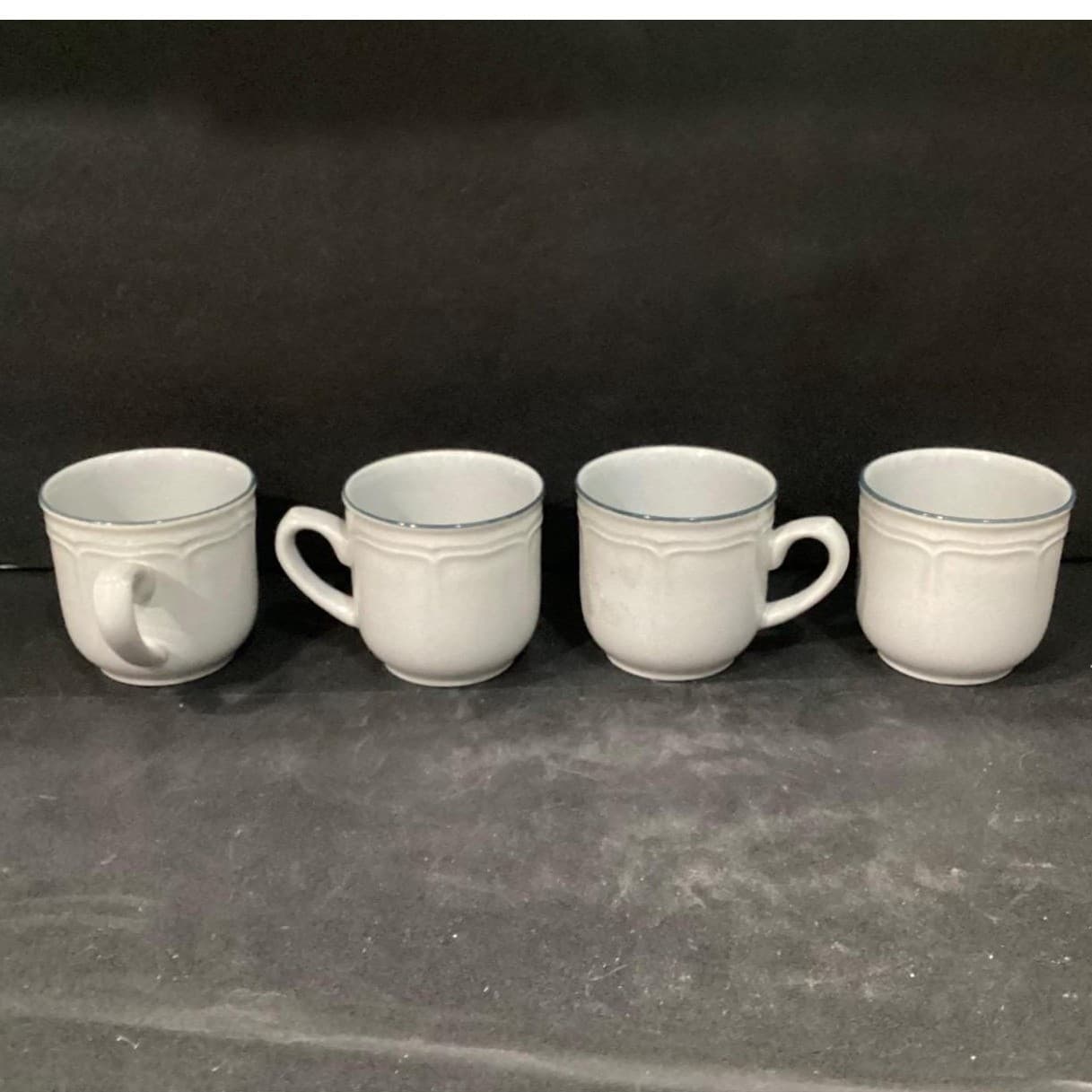 Inter-National Stoneware Coffee Cups, Set of 4, Vintage Blue Rim Mugs, Drinkware - Thumbnail 9