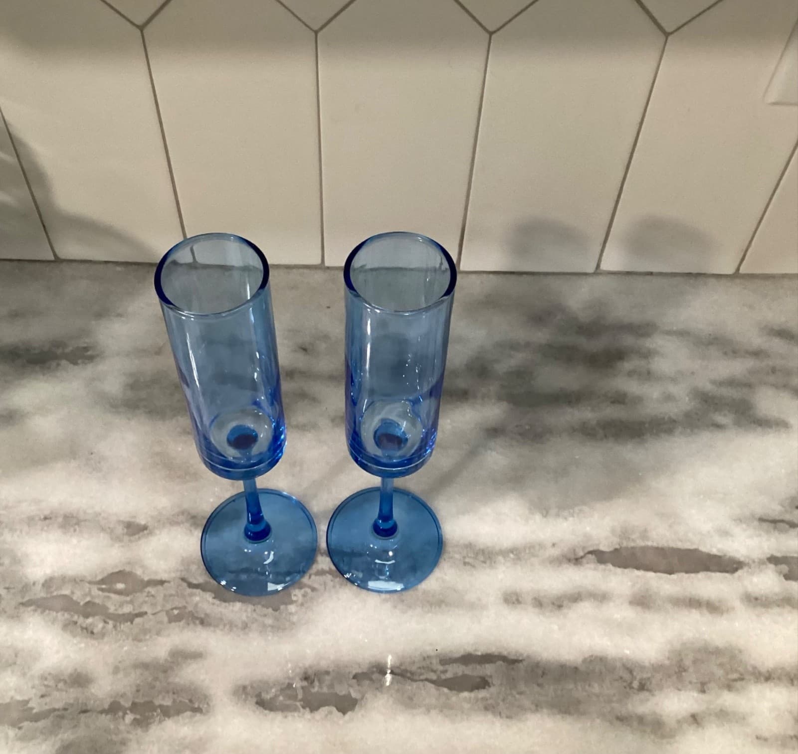 Champagne flutes 6oz Blue Cylinder Set Of 2 - Thumbnail 2