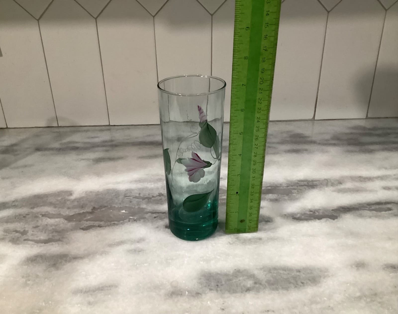 Vintage Fenton Signed 2 Hand Painted Green Floral Highball Tumblers Glasses - Thumbnail 6