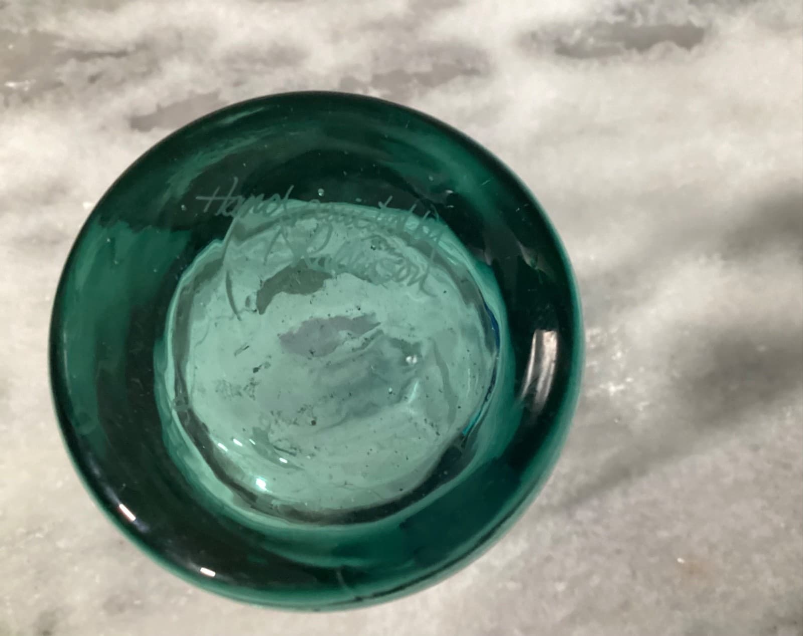 Vintage Fenton Signed 2 Hand Painted Green Floral Highball Tumblers Glasses - Thumbnail 5