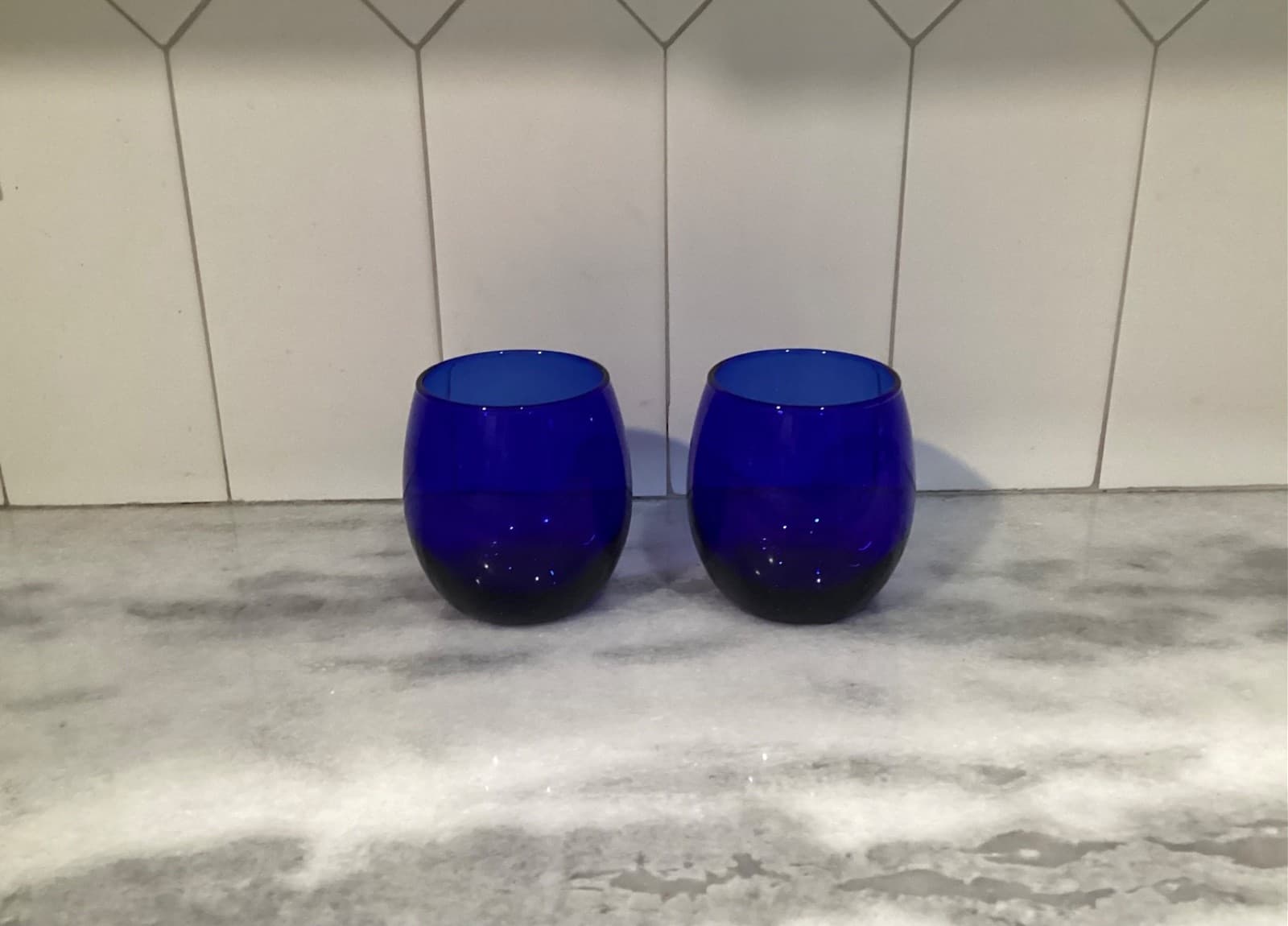Cobalt Blue Stemless Wine Goblet Water Glasses Set of 2 - Thumbnail 7
