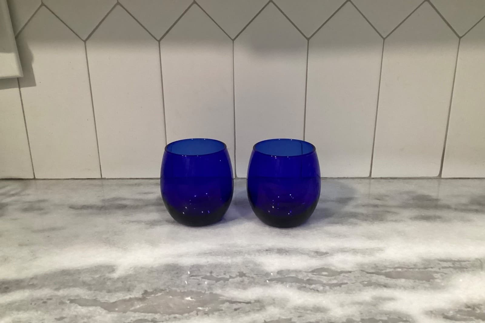 Cobalt Blue Stemless Wine Goblet Water Glasses Set of 2