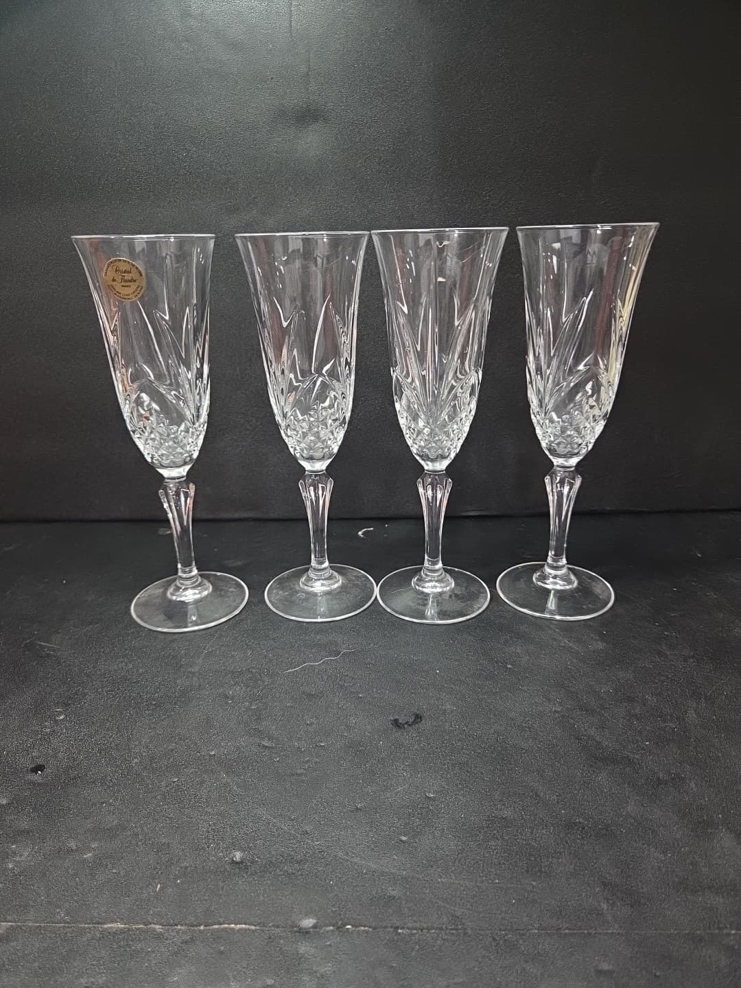 Salzburg by Cristal De Flandre Champagne Flutes, Vintage French Glass, Set of 4