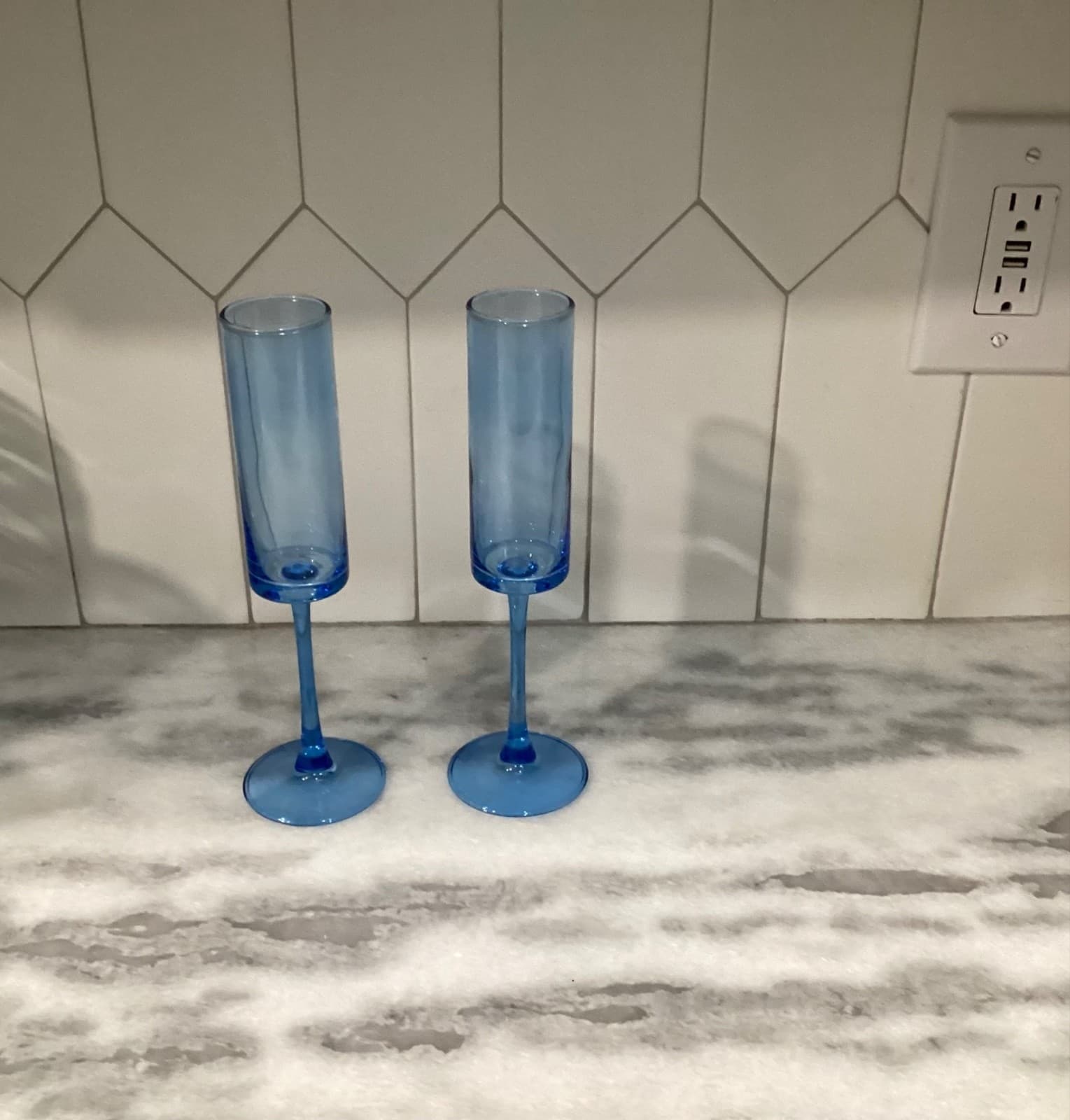 Champagne flutes 6oz Blue Cylinder Set Of 2 - Thumbnail 7