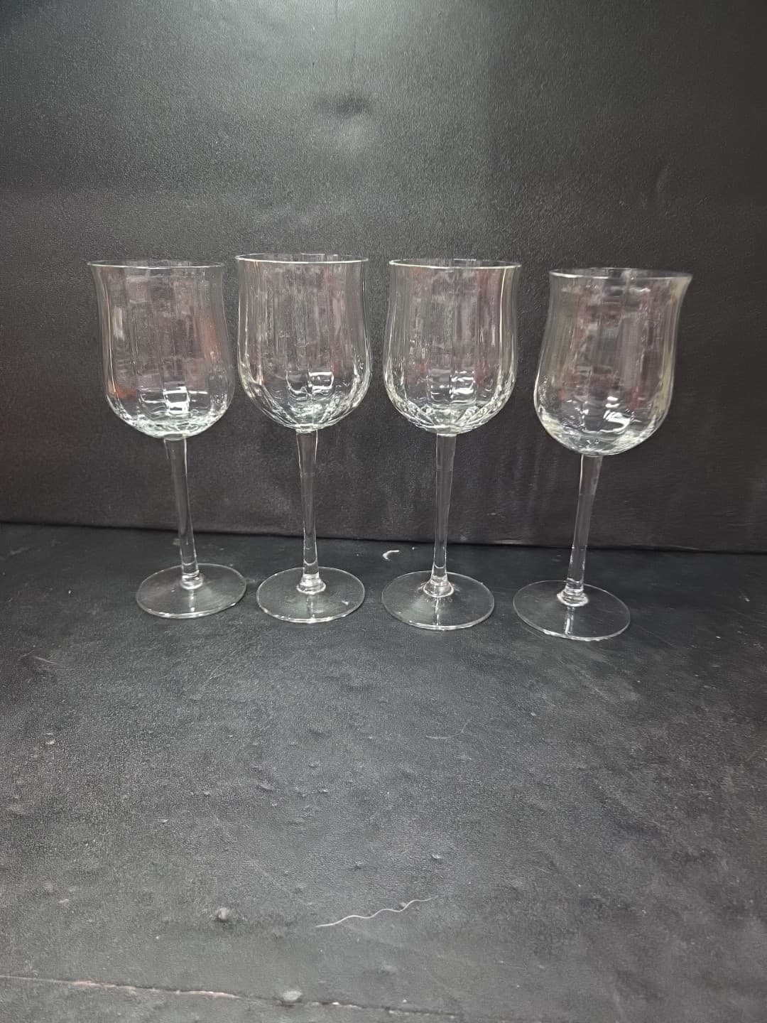 Vertical Cut Ribbed Optic Wine Glasses, Clear Water Goblets, Set of 4, Drinkware - Thumbnail 4
