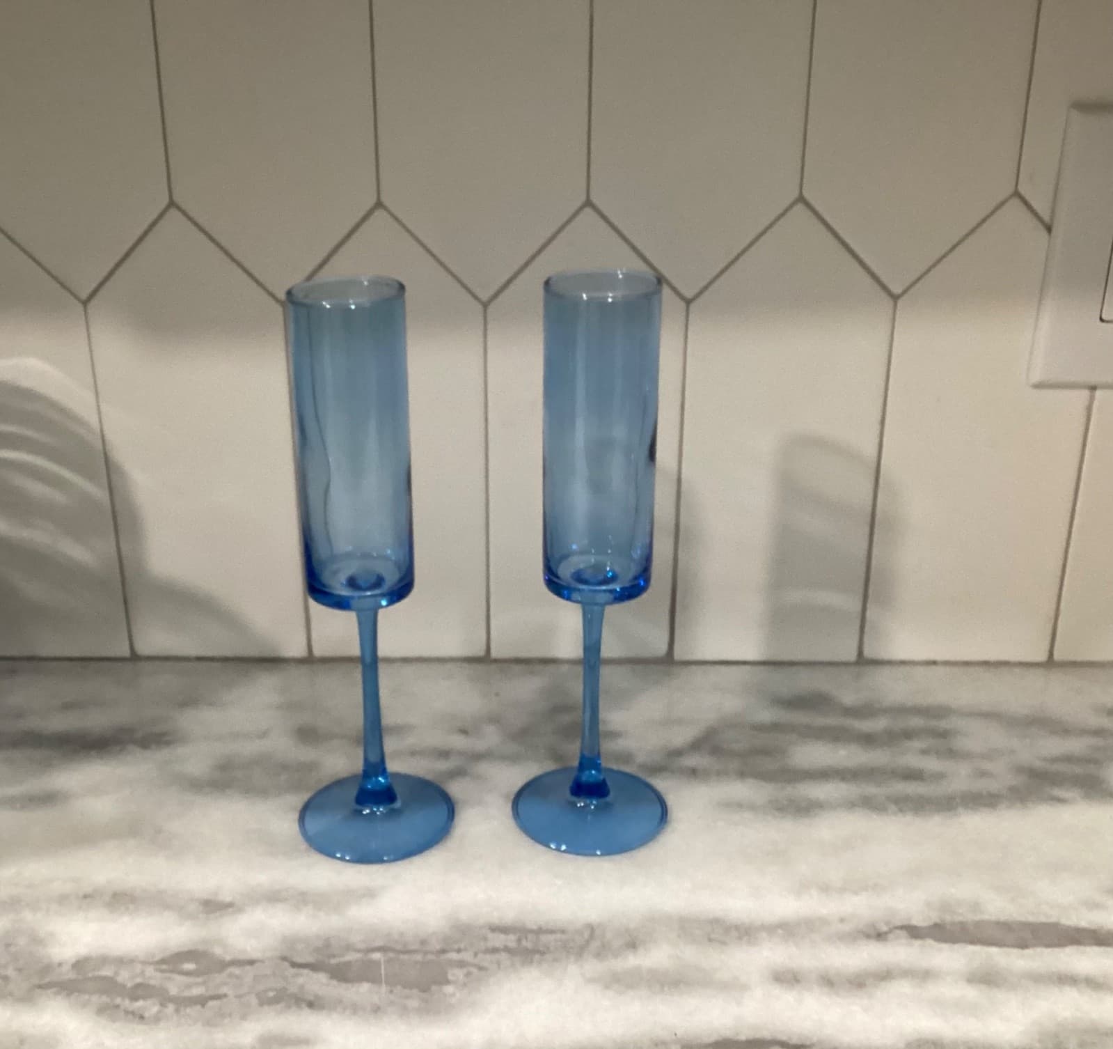Champagne flutes 6oz Blue Cylinder Set Of 2 - Thumbnail 6