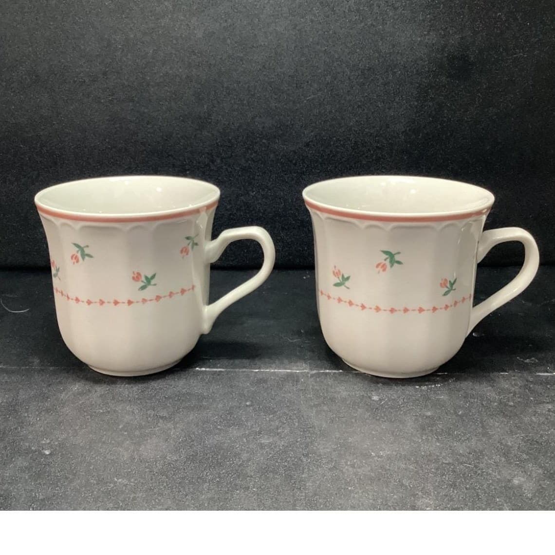 Sango Mystique Peach Coffee Cups #287, Set of 2, Vtg Stoneware Mugs, Drinkware - Thumbnail 2