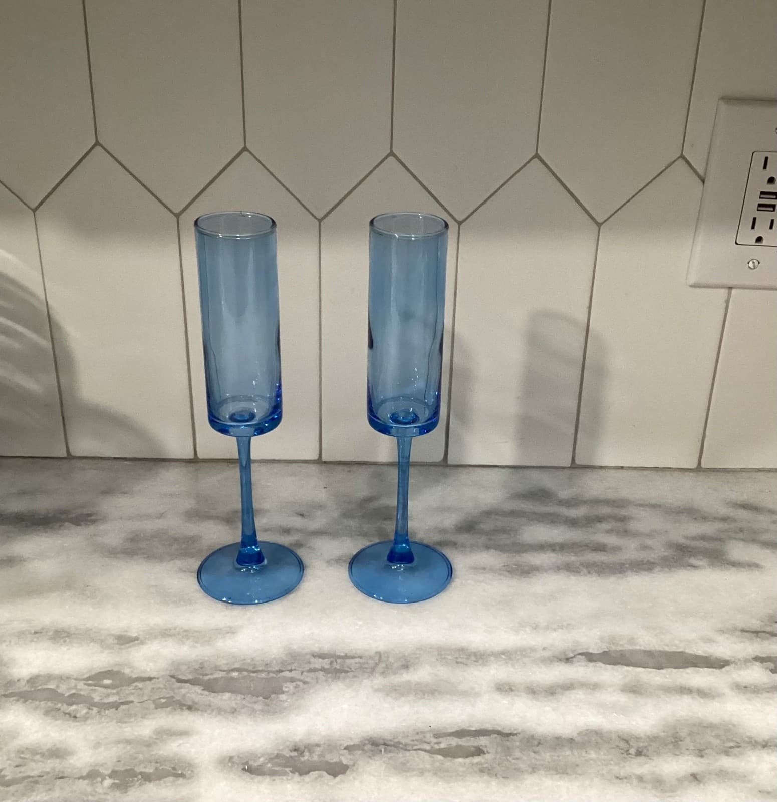 Champagne flutes 6oz Blue Cylinder Set Of 2 - Thumbnail 8