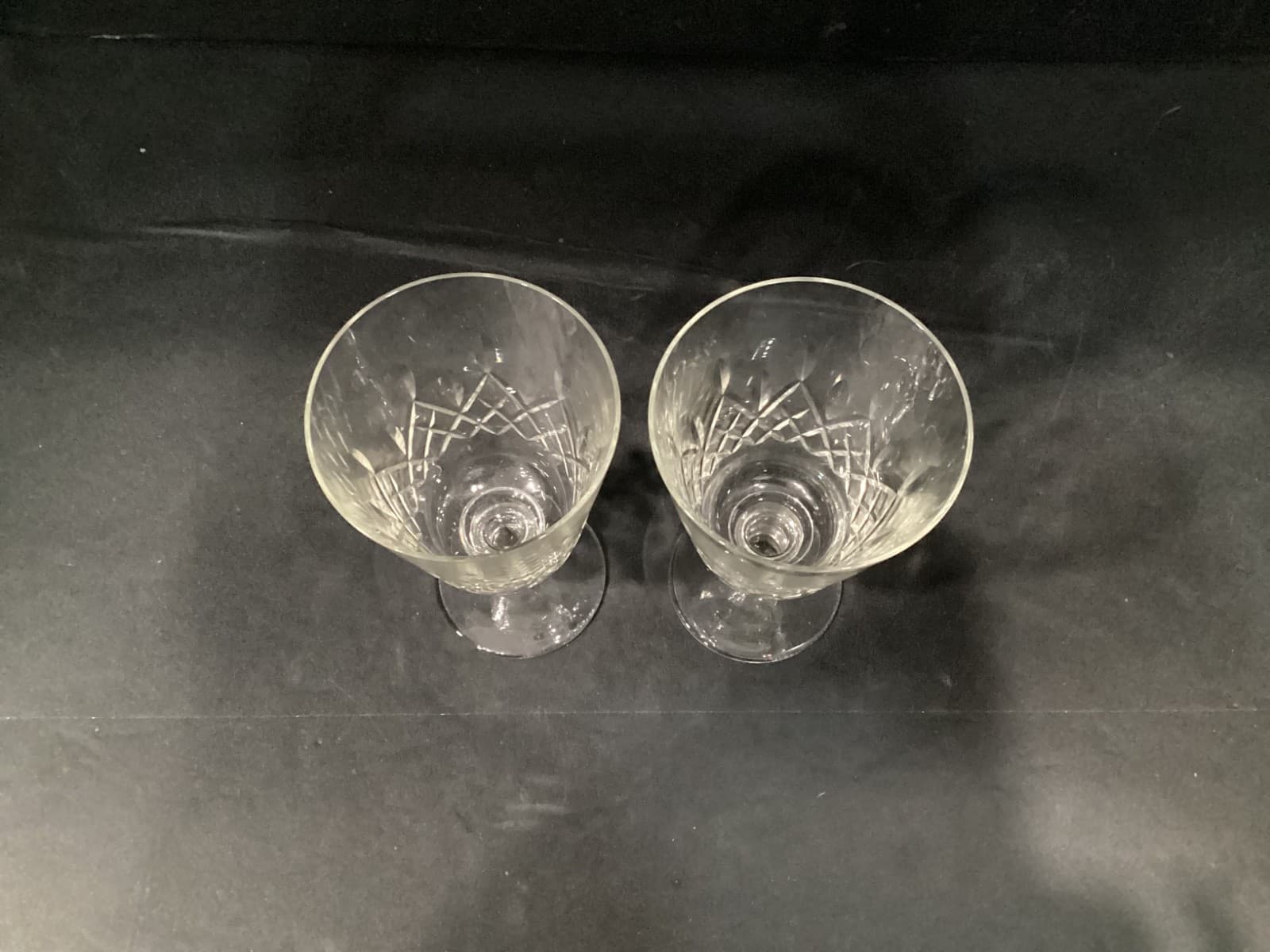 Edinburgh Cut Crystal Water Goblets Wafer Stem Crisscross Set Of 2 Vintage - Thumbnail 3