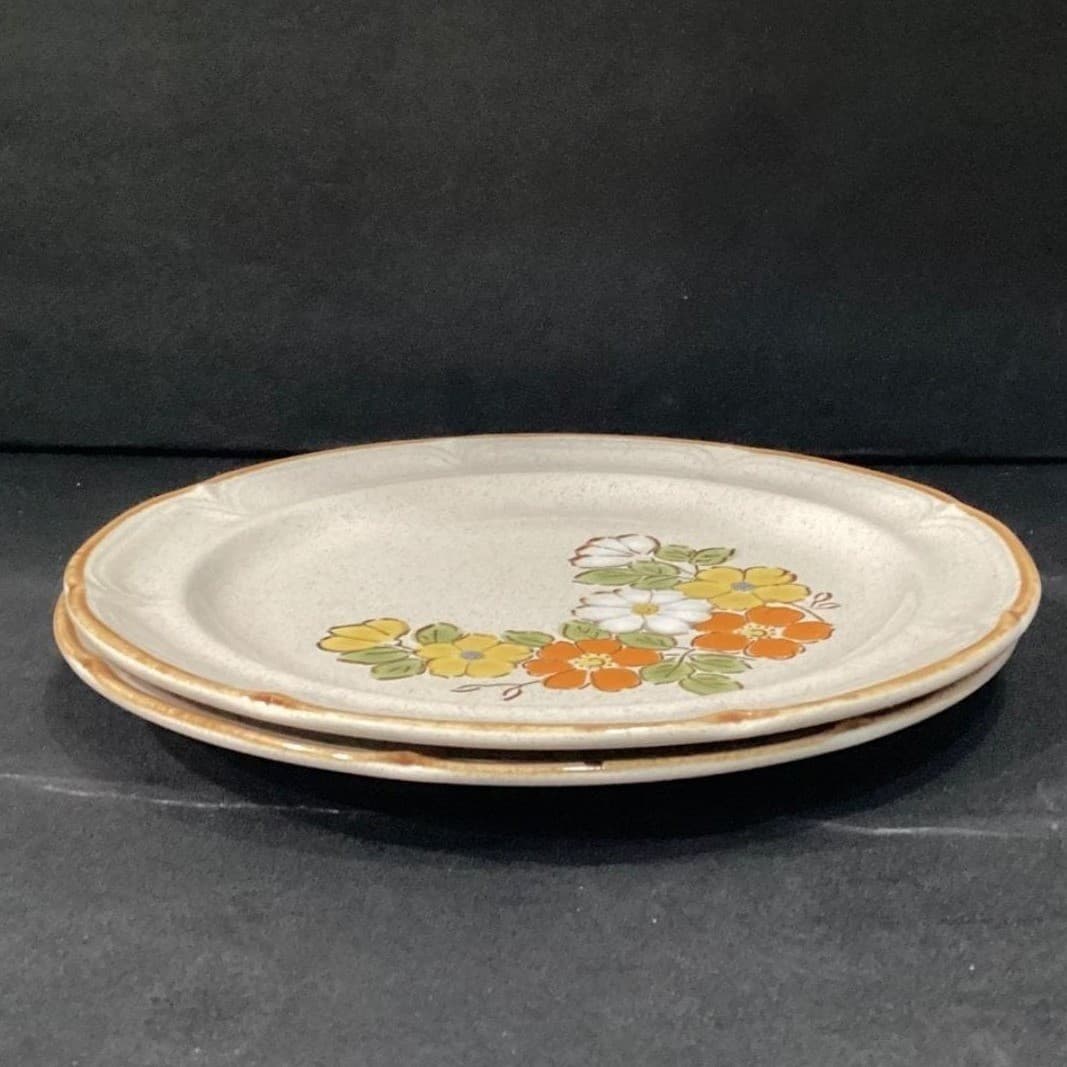 Set 2 Vintage Hearthside Stoneware Baroque Spring Garden Floral Dinner Plates - Thumbnail 7