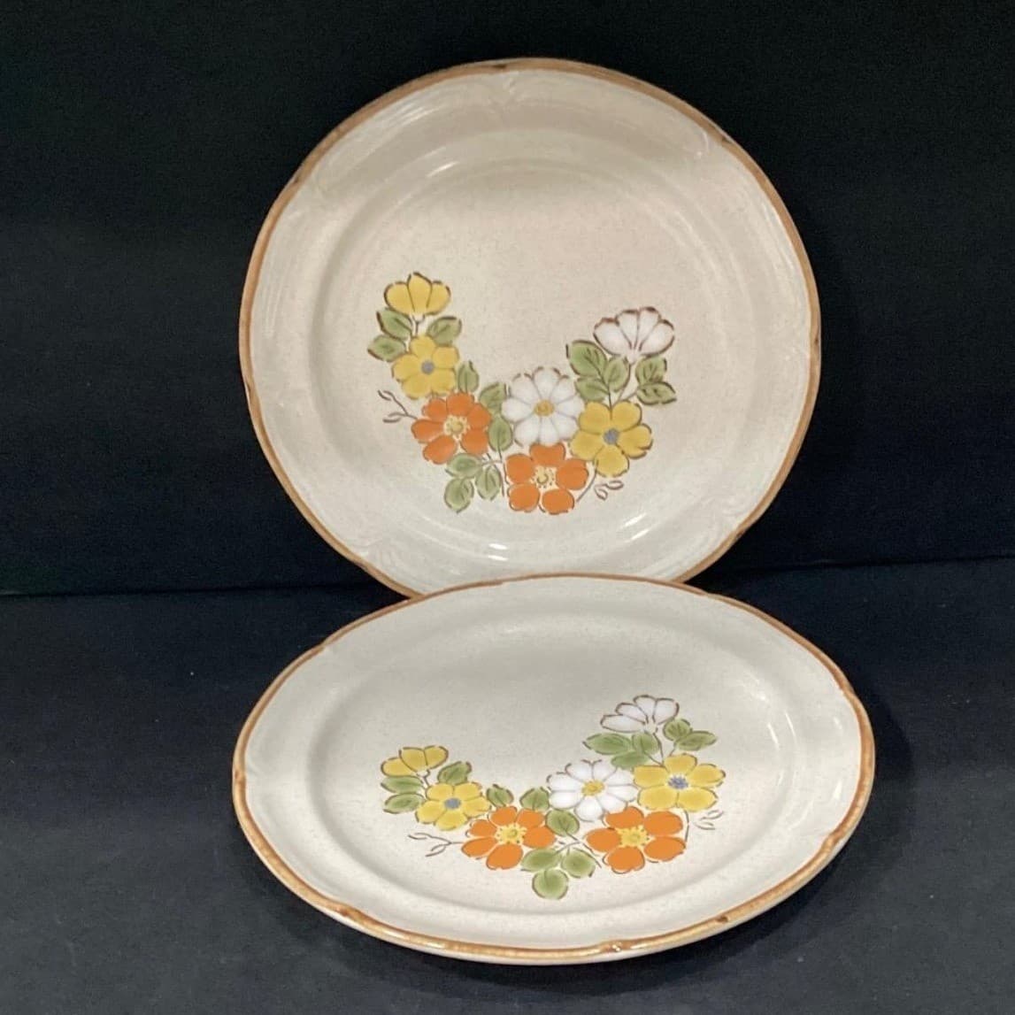 Set 2 Vintage Hearthside Stoneware Baroque Spring Garden Floral Dinner Plates - Thumbnail 2
