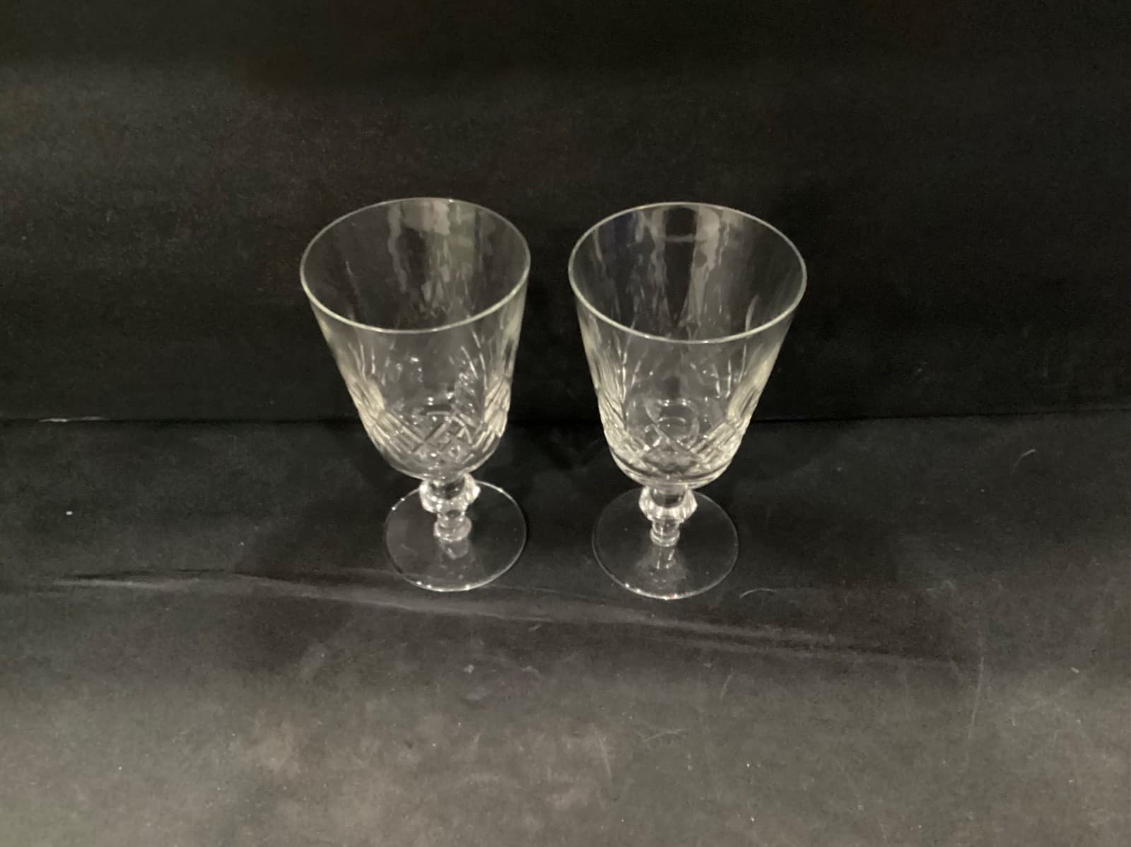 Edinburgh Cut Crystal Water Goblets Wafer Stem Crisscross Set Of 2 Vintage - Thumbnail 2