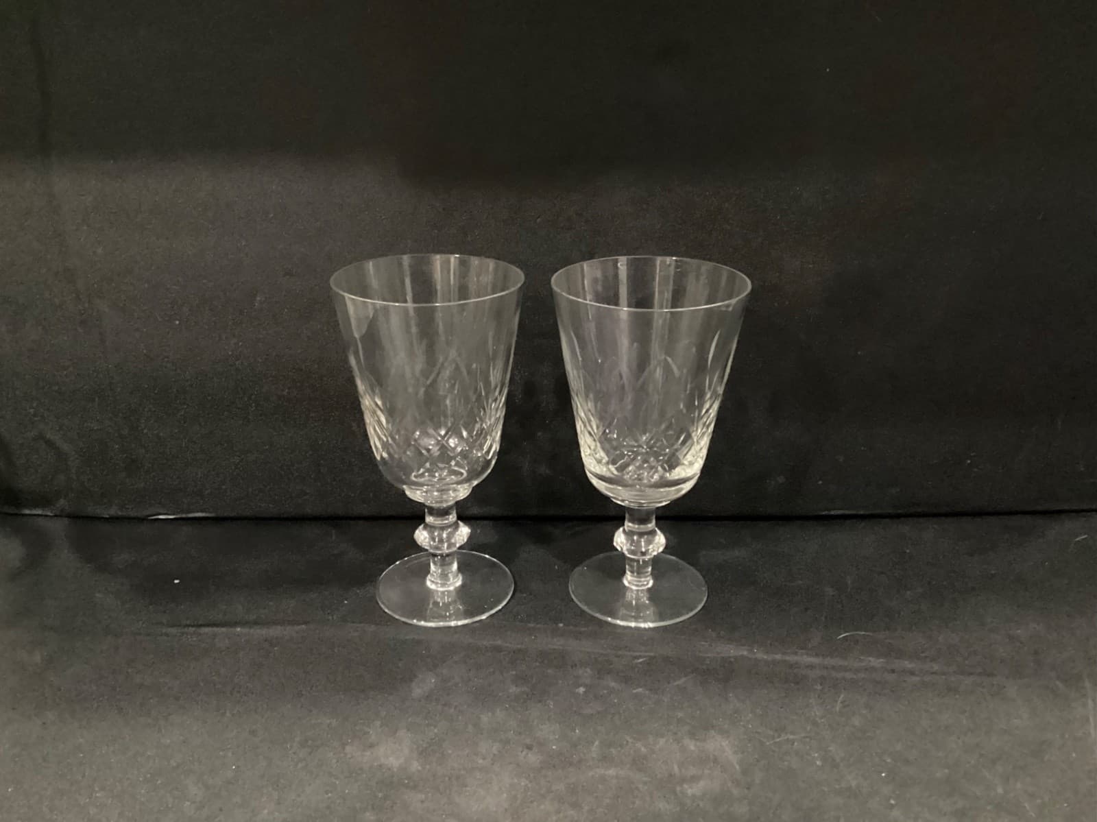 Edinburgh Cut Crystal Water Goblets Wafer Stem Crisscross Set Of 2 Vintage - Thumbnail 8