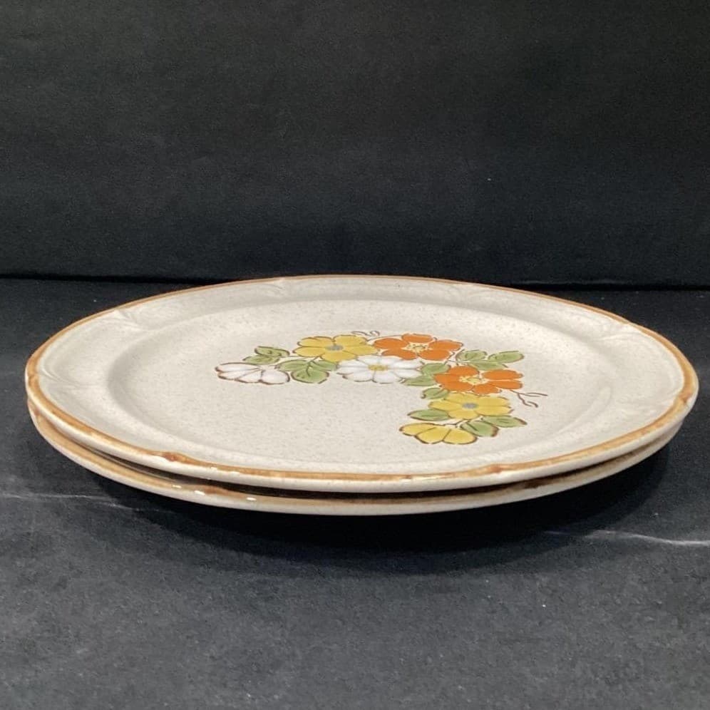 Set 2 Vintage Hearthside Stoneware Baroque Spring Garden Floral Dinner Plates - Thumbnail 8