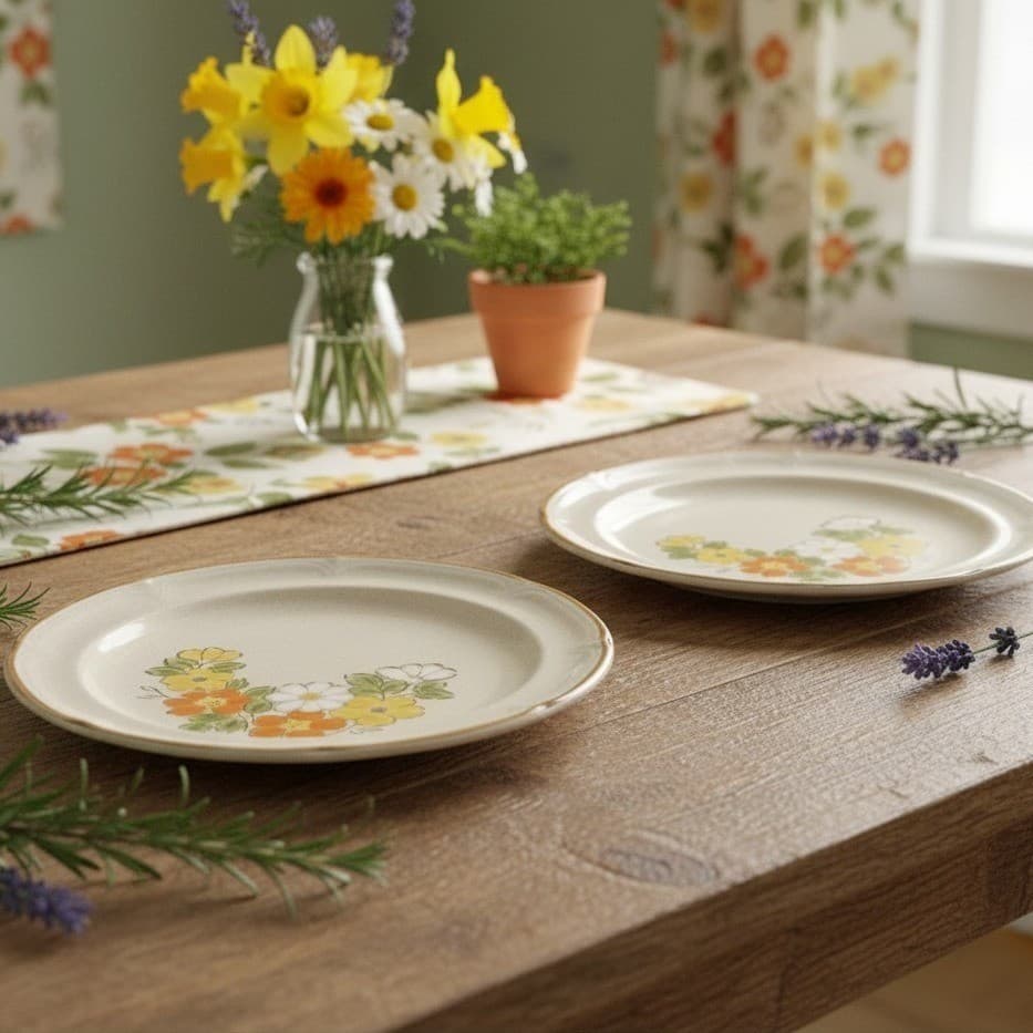 Set 2 Vintage Hearthside Stoneware Baroque Spring Garden Floral Dinner Plates