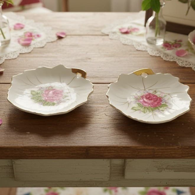Vintage Leaf Shaped Trinket Dishes Stamped Badcock Furniture Made-Japan 1960