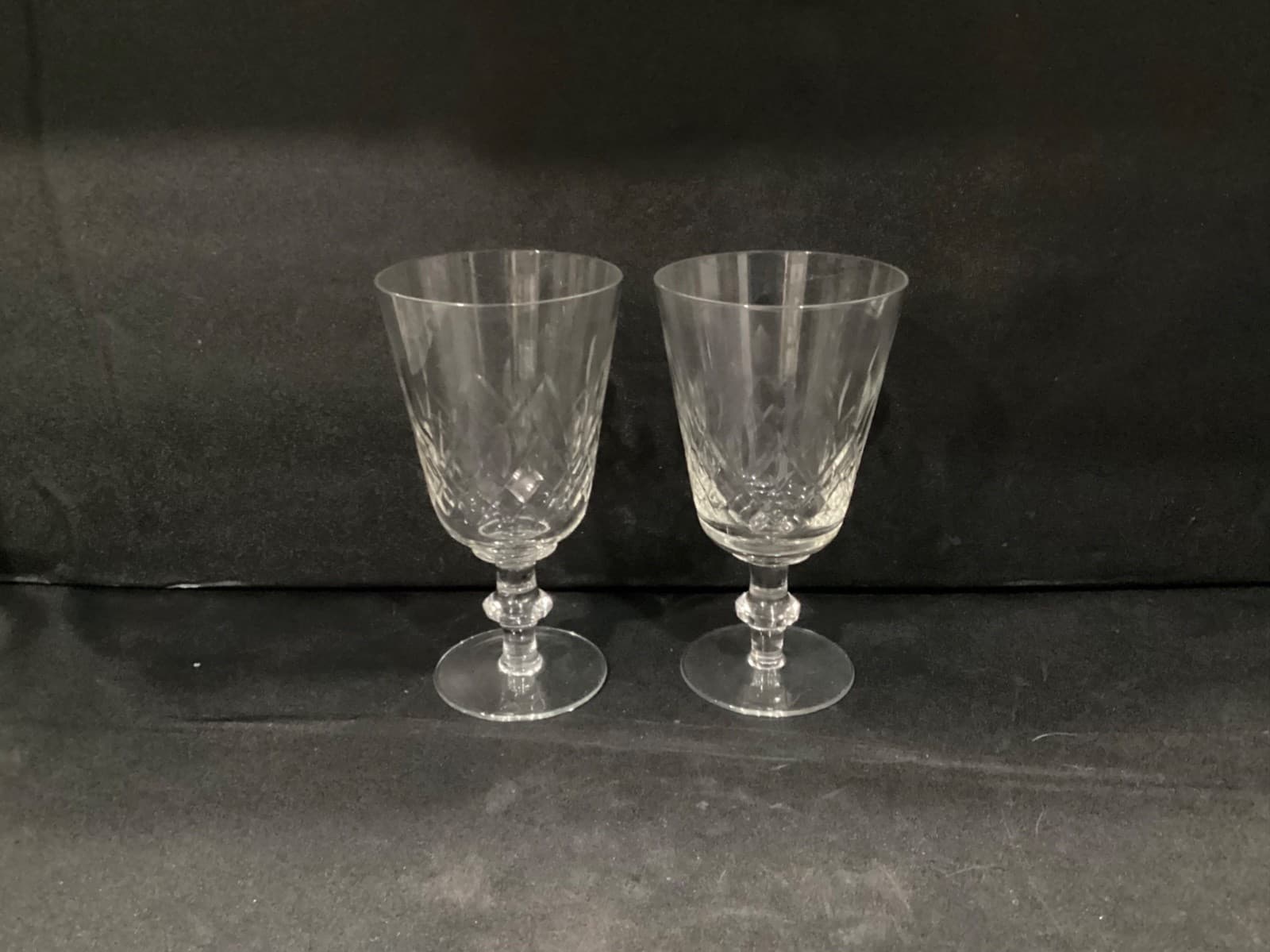 Edinburgh Cut Crystal Water Goblets Wafer Stem Crisscross Set Of 2 Vintage - Thumbnail 7