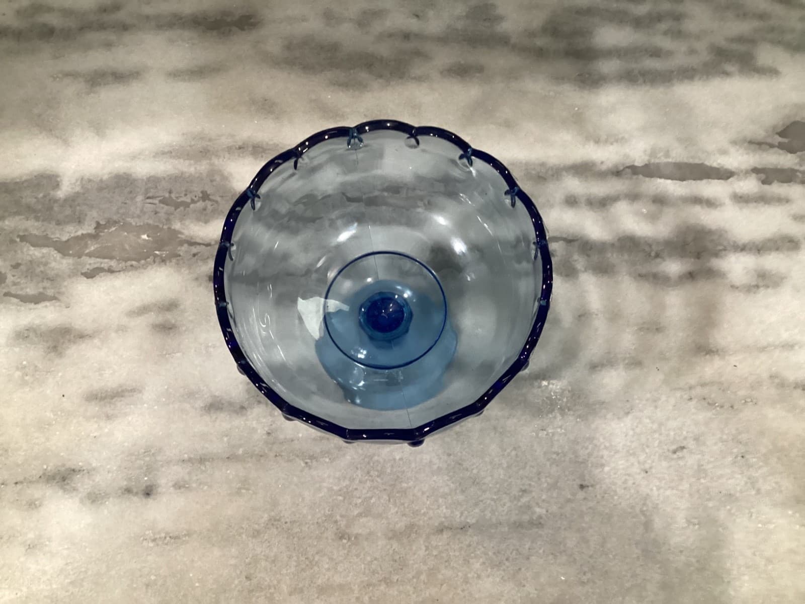 Vintage Indiana Glass 7.5" Pedestal Compote Teardrop Blue With Scalloped Rim - Thumbnail 3