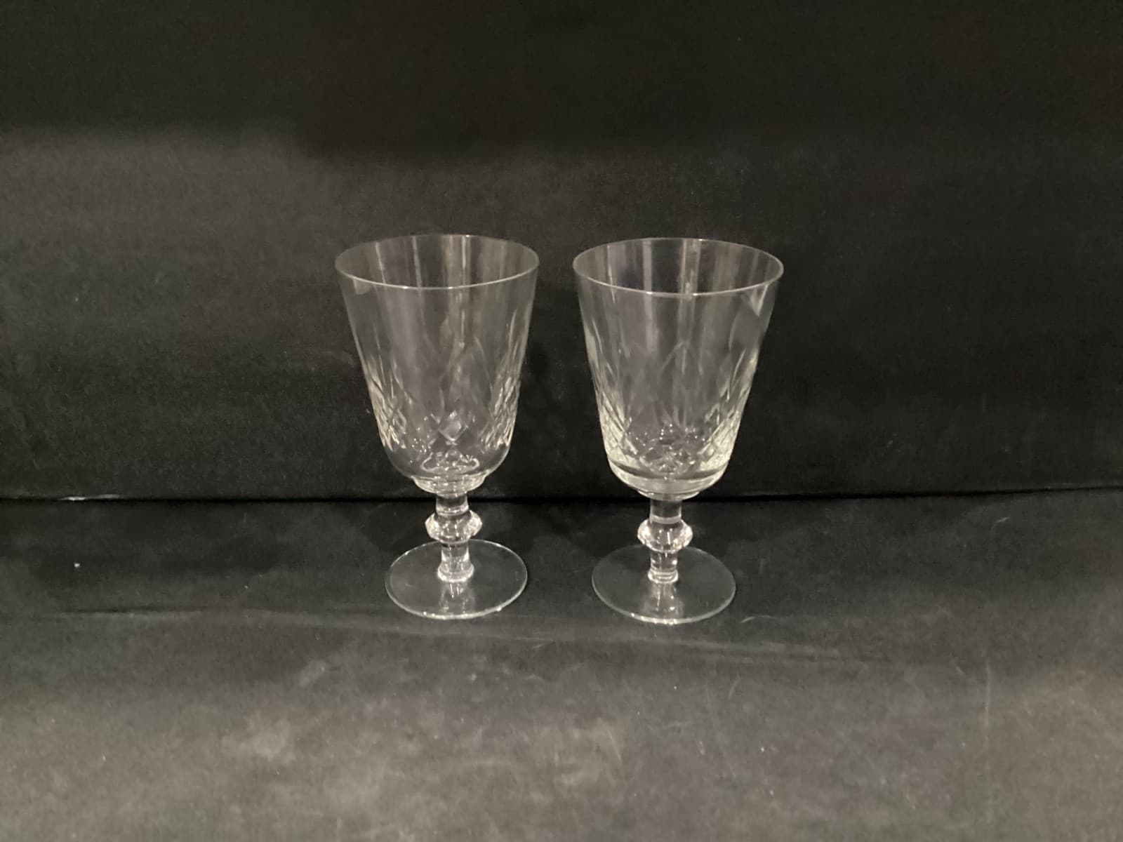 Edinburgh Cut Crystal Water Goblets Wafer Stem Crisscross Set Of 2 Vintage