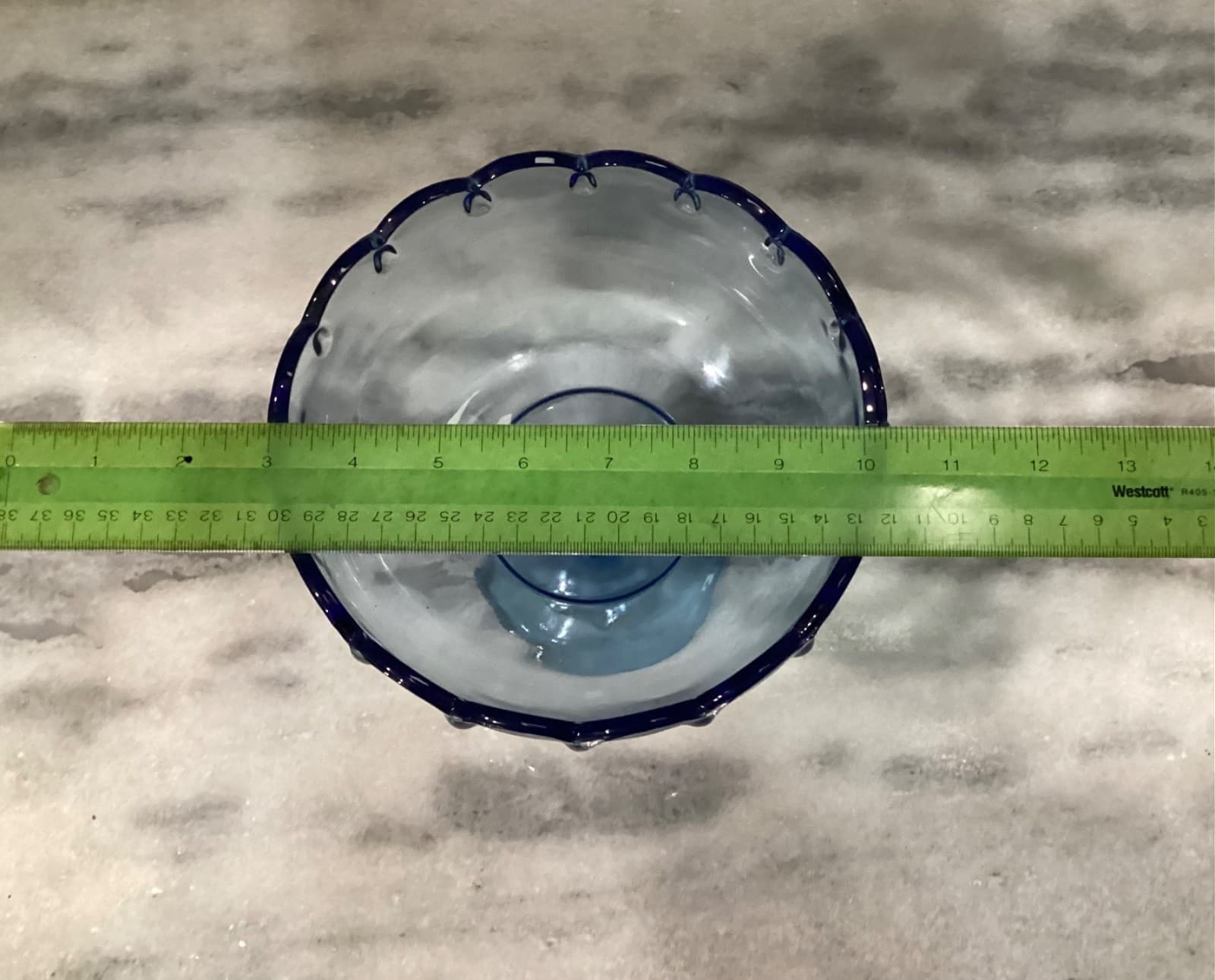 Vintage Indiana Glass 7.5" Pedestal Compote Teardrop Blue With Scalloped Rim - Thumbnail 6
