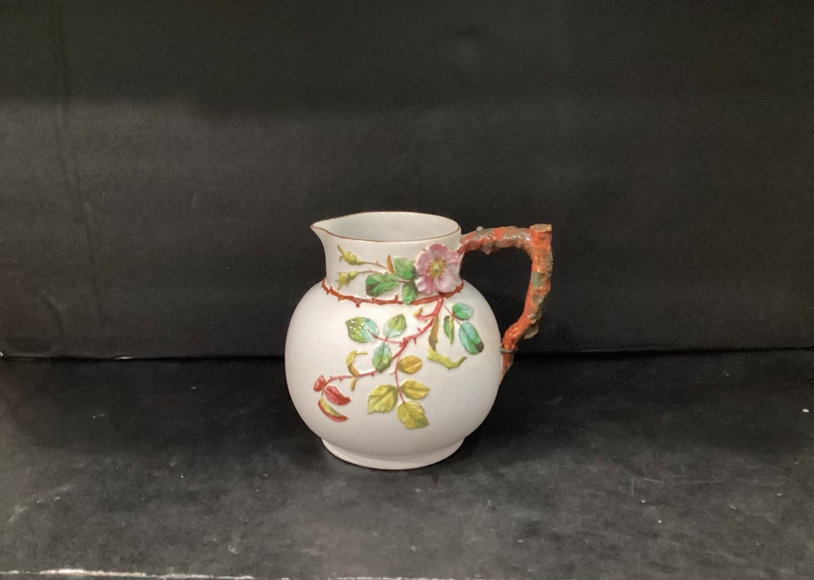 Antique EJD Bodley Cream Jug Relief-Moulded Flowers Berries Butterfly 1876