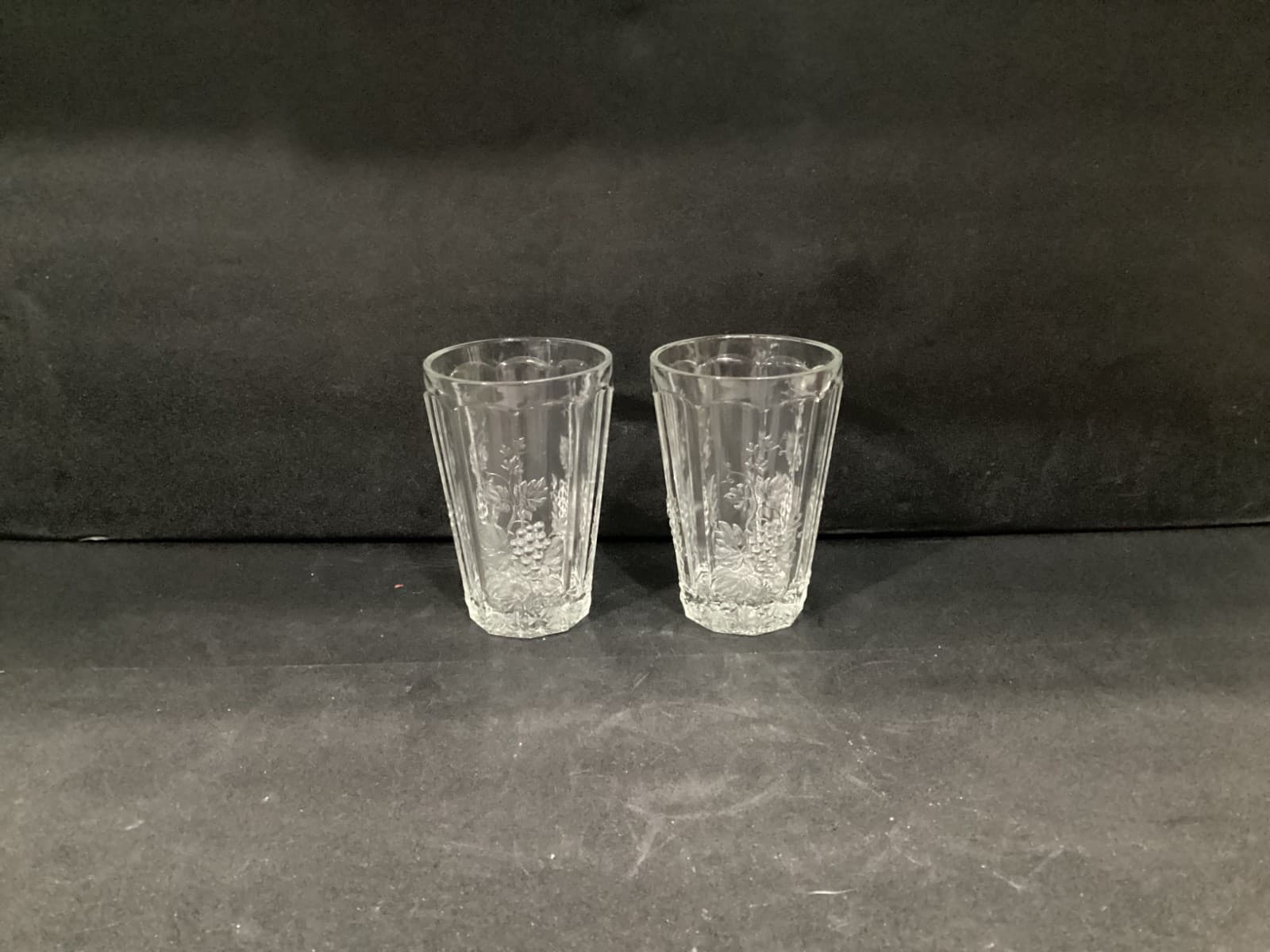 L.G. Wright Glass Panel Grape Clear Pattern 5” Flat Tumblers Set Of 2