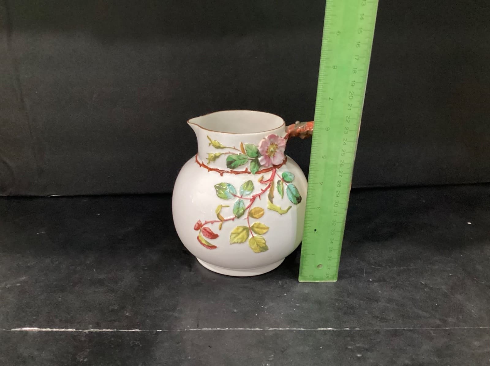 Antique EJD Bodley Cream Jug Relief-Moulded Flowers Berries Butterfly 1876 - Thumbnail 6