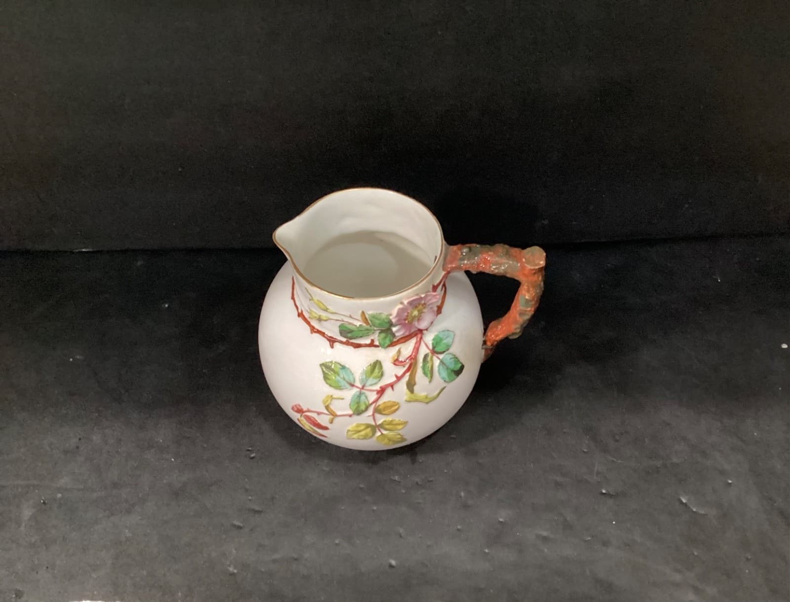 Antique EJD Bodley Cream Jug Relief-Moulded Flowers Berries Butterfly 1876 - Thumbnail 2