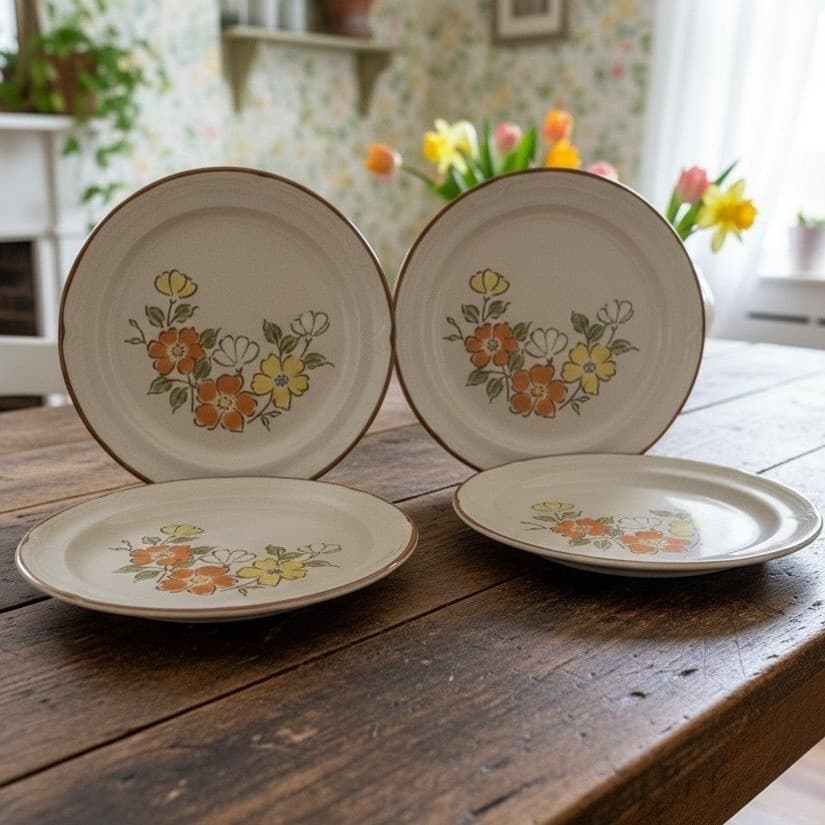 4 Spring Garden Baroque Hearthside Stoneware Salad Plates