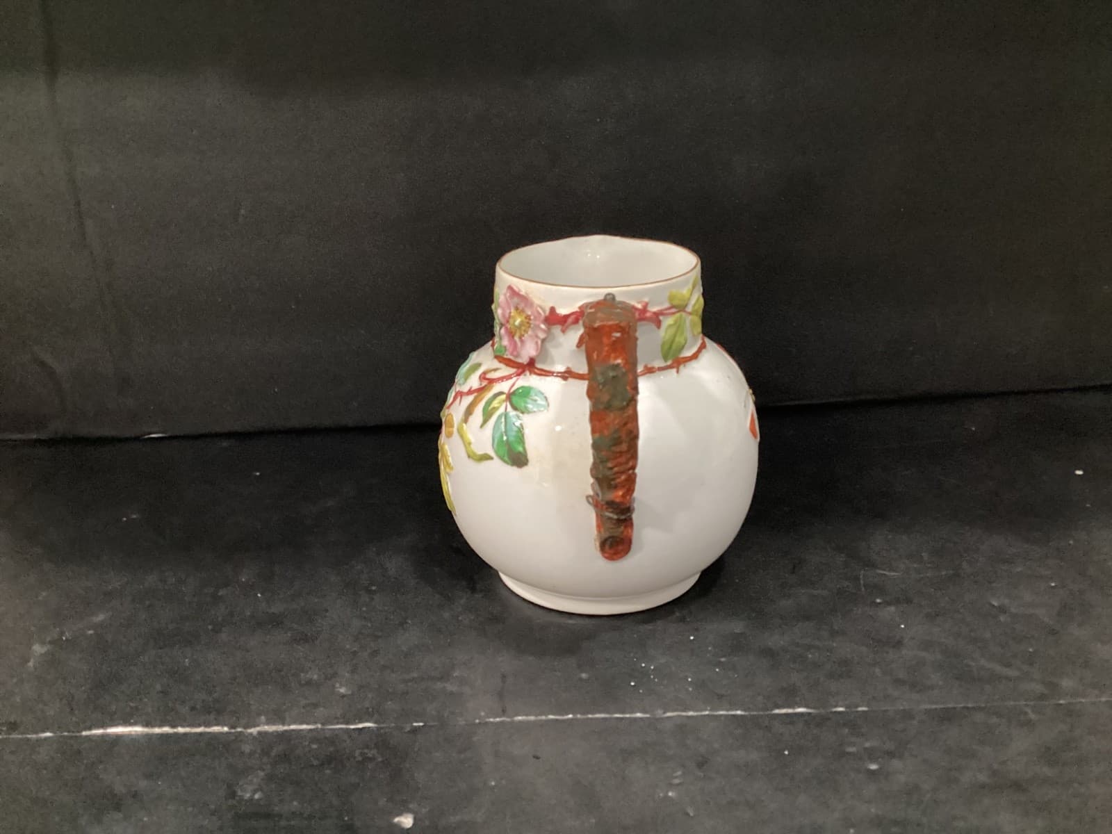 Antique EJD Bodley Cream Jug Relief-Moulded Flowers Berries Butterfly 1876 - Thumbnail 10