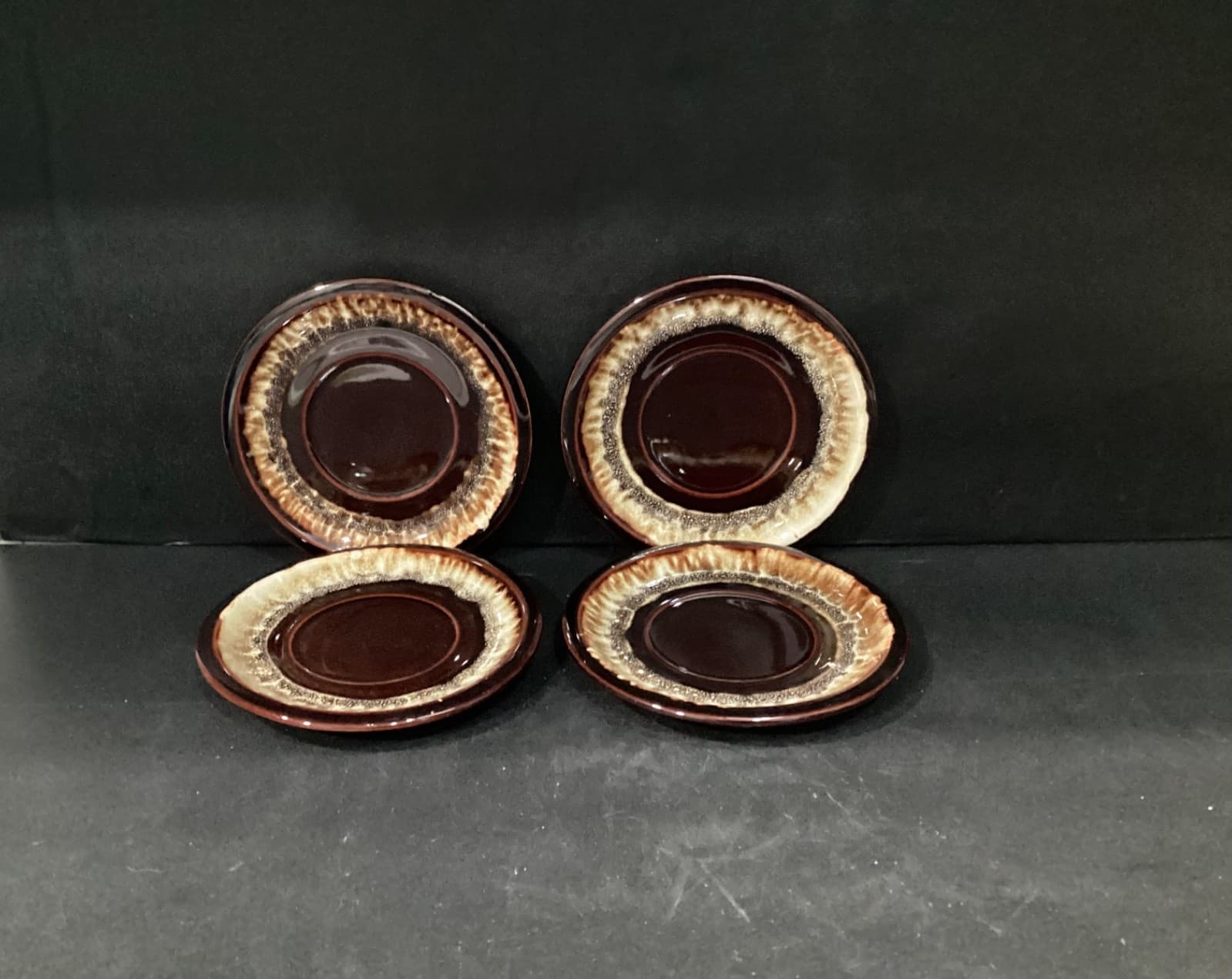 Vintage Pfaltzgraff Gourmet Brown Drip Coffee Tea Saucer Plates 6.75” Set of 4