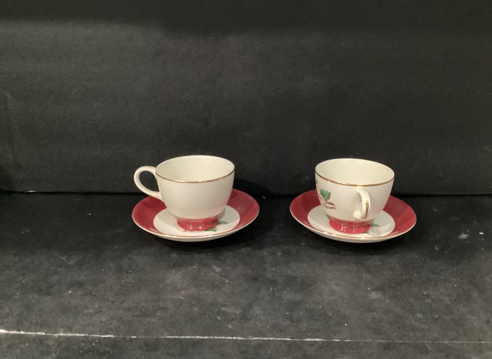 Vintage Homer Laughlin Burgundy Magnolia Lifetime China 2 Tea Cups and Saucers - Thumbnail 11