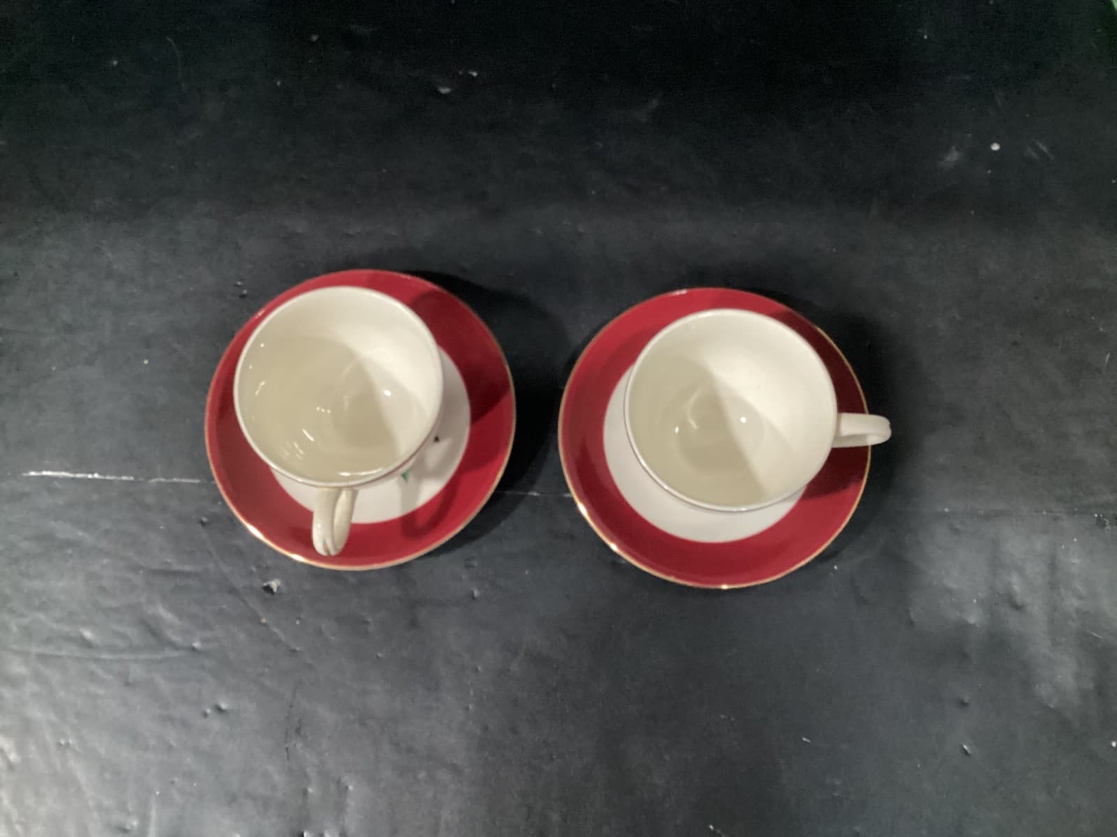 Vintage Homer Laughlin Burgundy Magnolia Lifetime China 2 Tea Cups and Saucers - Thumbnail 3