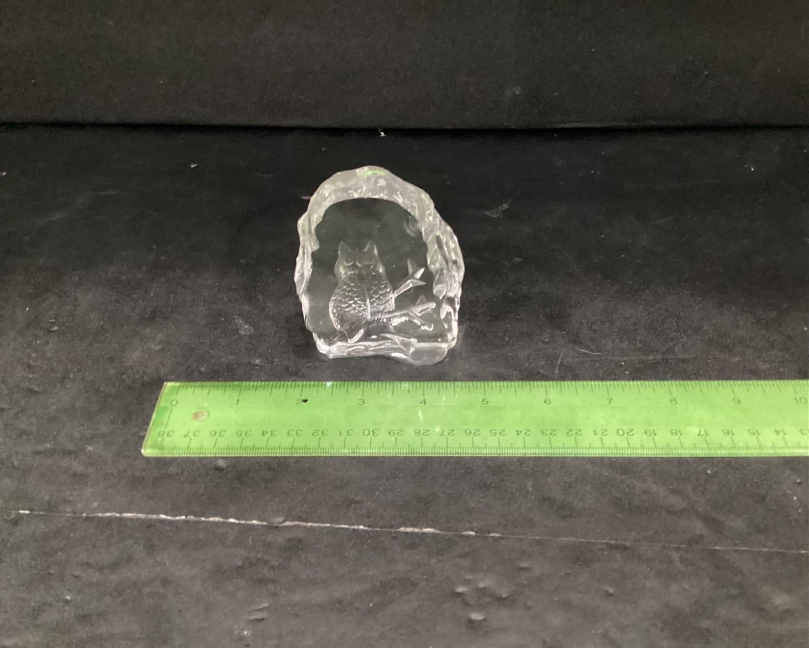 Vintage Owl in Tree Lead Crystal Glass Intaglio Engraved Sculpture - Thumbnail 5