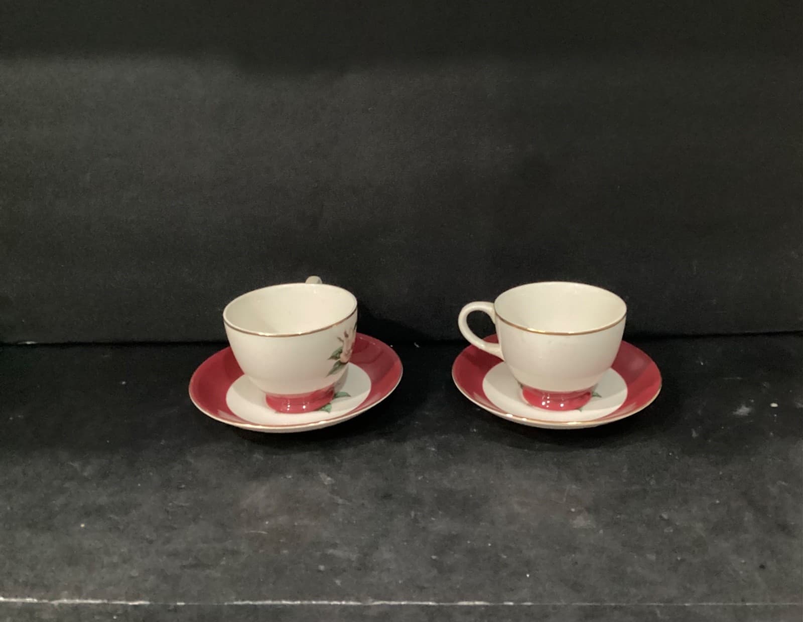 Vintage Homer Laughlin Burgundy Magnolia Lifetime China 2 Tea Cups and Saucers - Thumbnail 10
