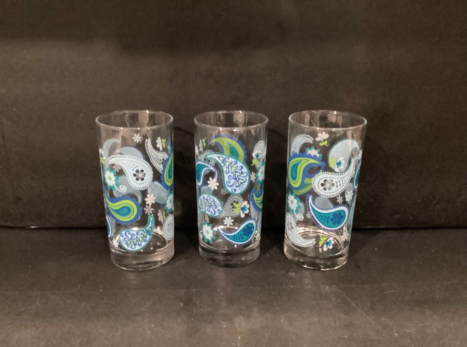 Royal Norfolk Blue Green Paisley Drinking Glass Tumblers 6” Tall Set Of 3 - Thumbnail 7