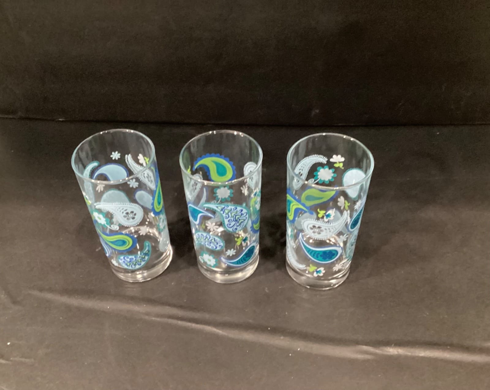 Royal Norfolk Blue Green Paisley Drinking Glass Tumblers 6” Tall Set Of 3 - Thumbnail 2