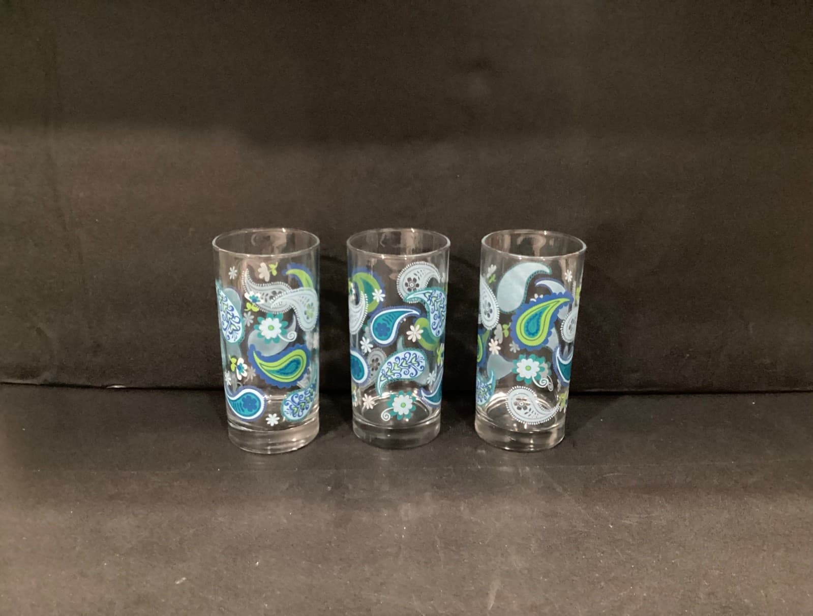 Royal Norfolk Blue Green Paisley Drinking Glass Tumblers 6” Tall Set Of 3 - Thumbnail 8