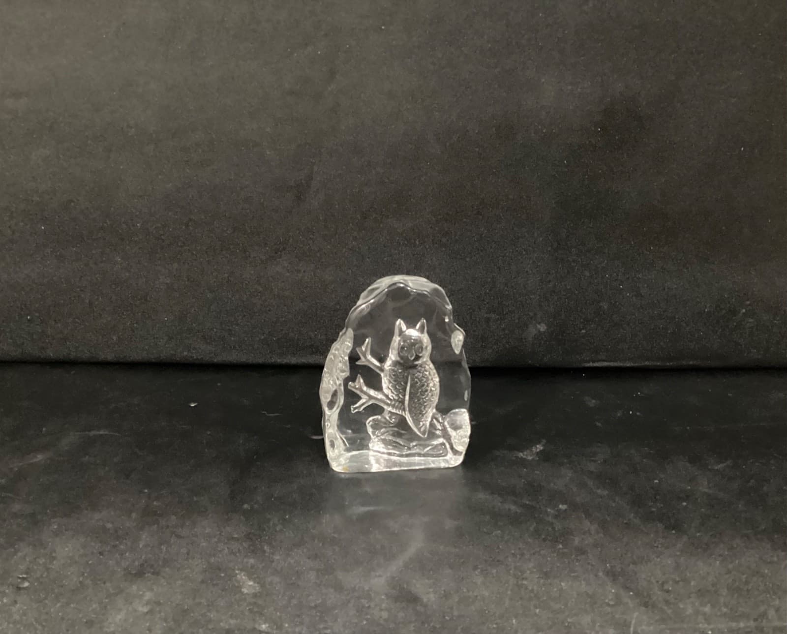 Vintage Owl in Tree Lead Crystal Glass Intaglio Engraved Sculpture - Thumbnail 9
