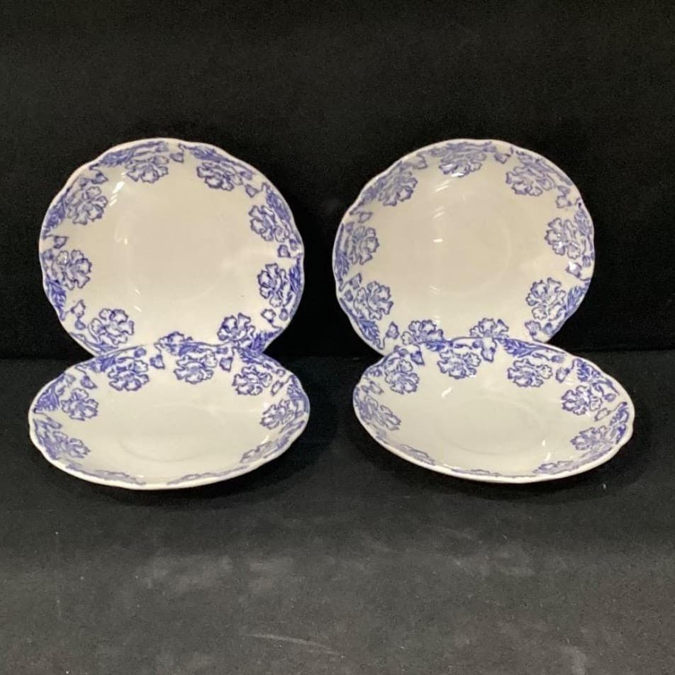 Set Of 4 Vtg. Boch Freres La Louviere 'Douglas' Blue & White Saucers - Thumbnail 2