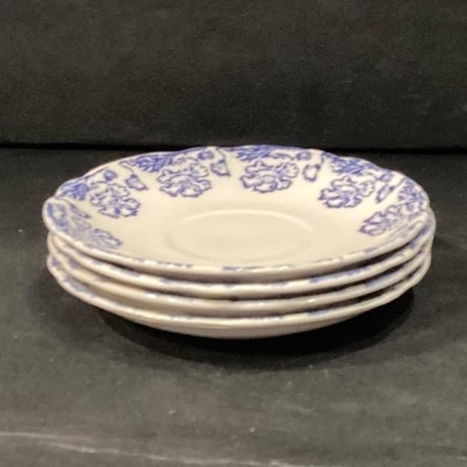 Set Of 4 Vtg. Boch Freres La Louviere 'Douglas' Blue & White Saucers - Thumbnail 7