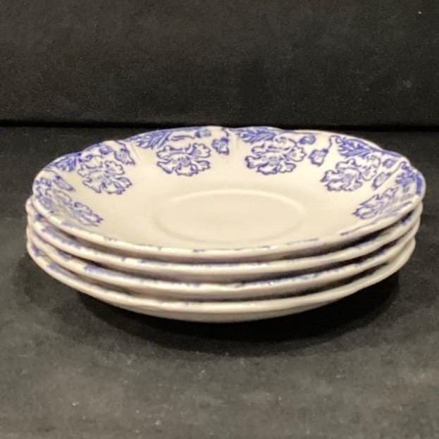Set Of 4 Vtg. Boch Freres La Louviere 'Douglas' Blue & White Saucers - Thumbnail 6