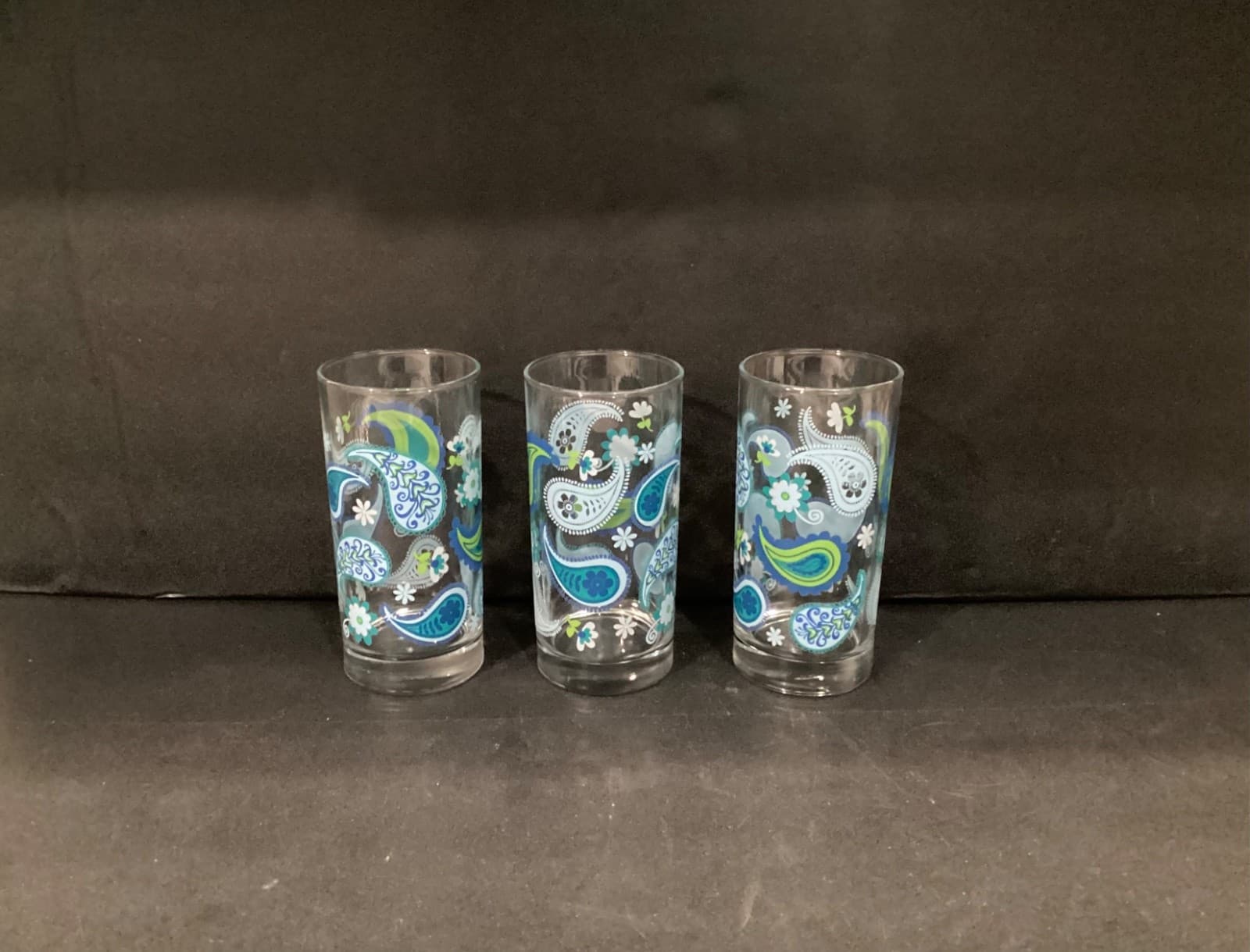 Royal Norfolk Blue Green Paisley Drinking Glass Tumblers 6” Tall Set Of 3 - Thumbnail 9