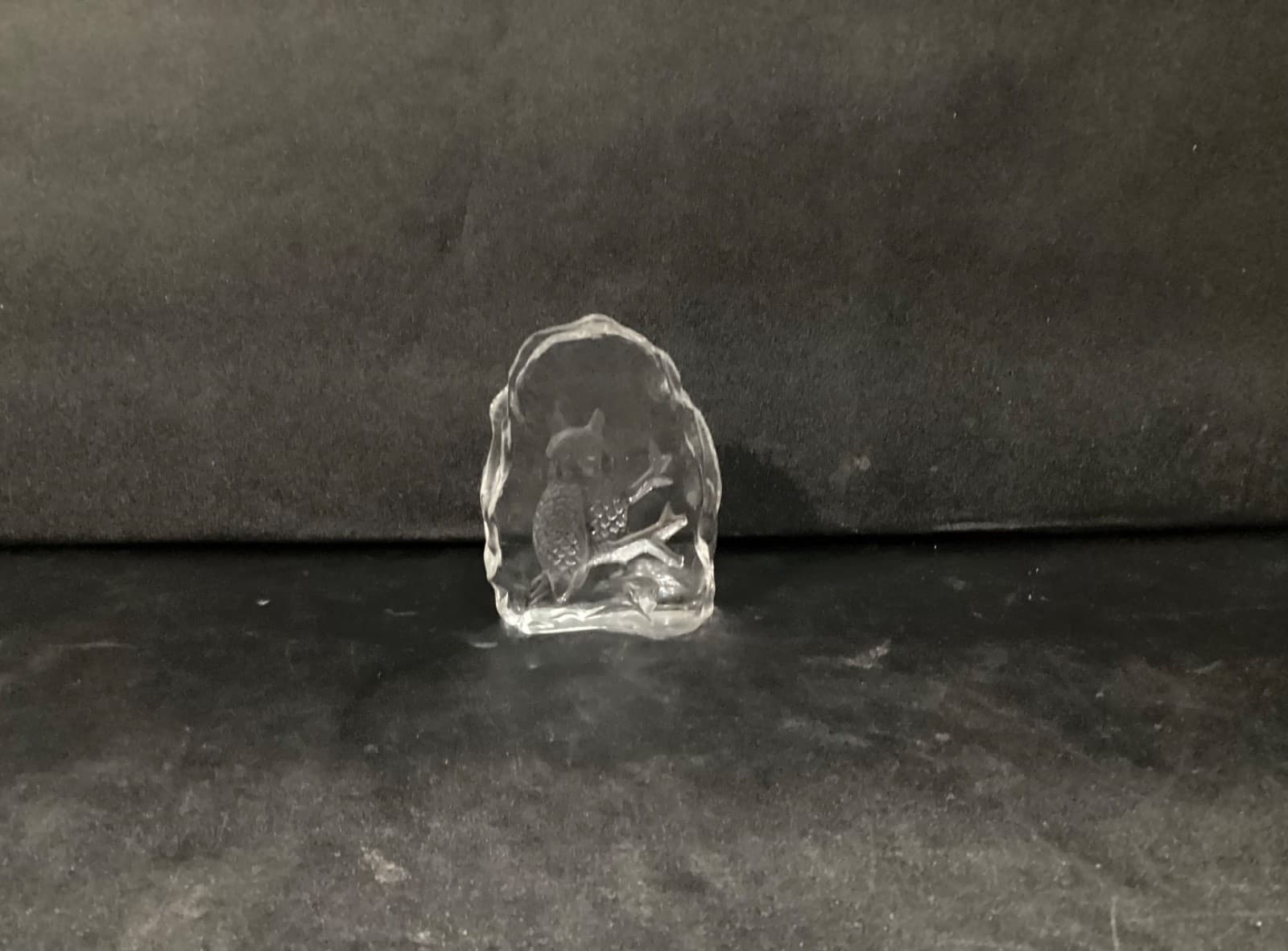 Vintage Owl in Tree Lead Crystal Glass Intaglio Engraved Sculpture - Thumbnail 7