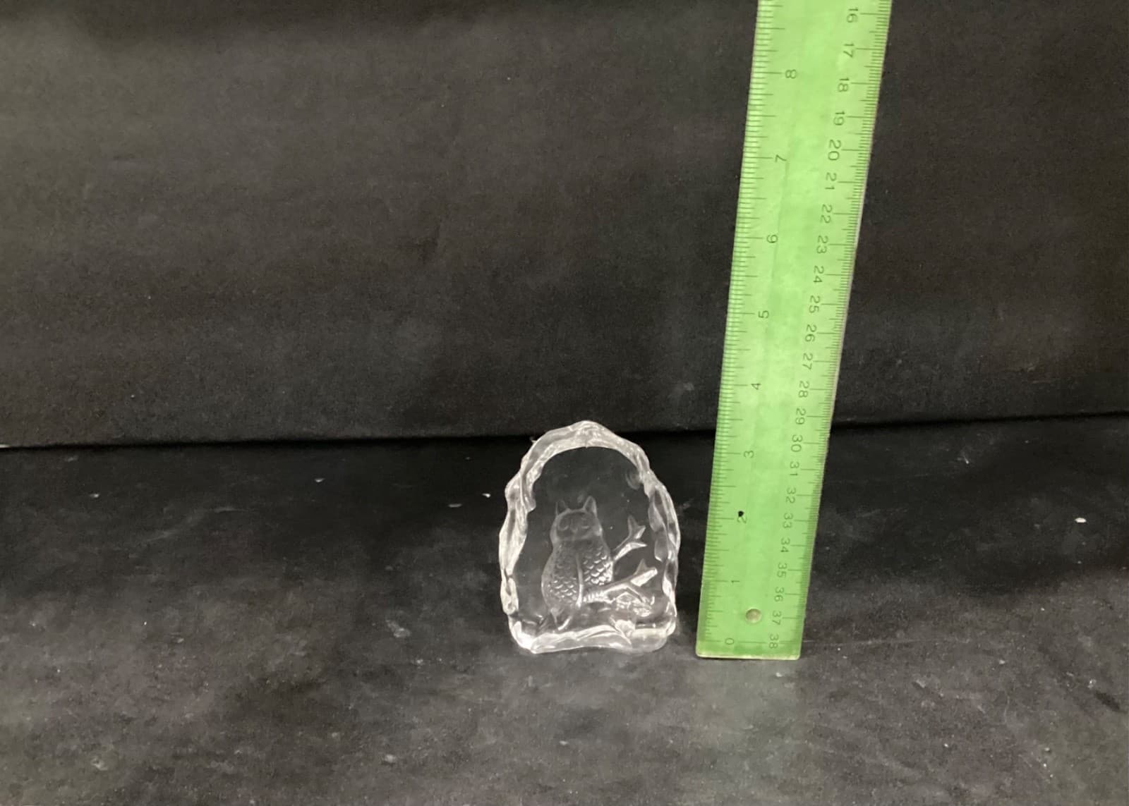 Vintage Owl in Tree Lead Crystal Glass Intaglio Engraved Sculpture - Thumbnail 4