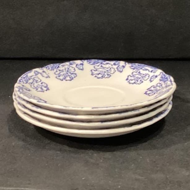 Set Of 4 Vtg. Boch Freres La Louviere 'Douglas' Blue & White Saucers - Thumbnail 9