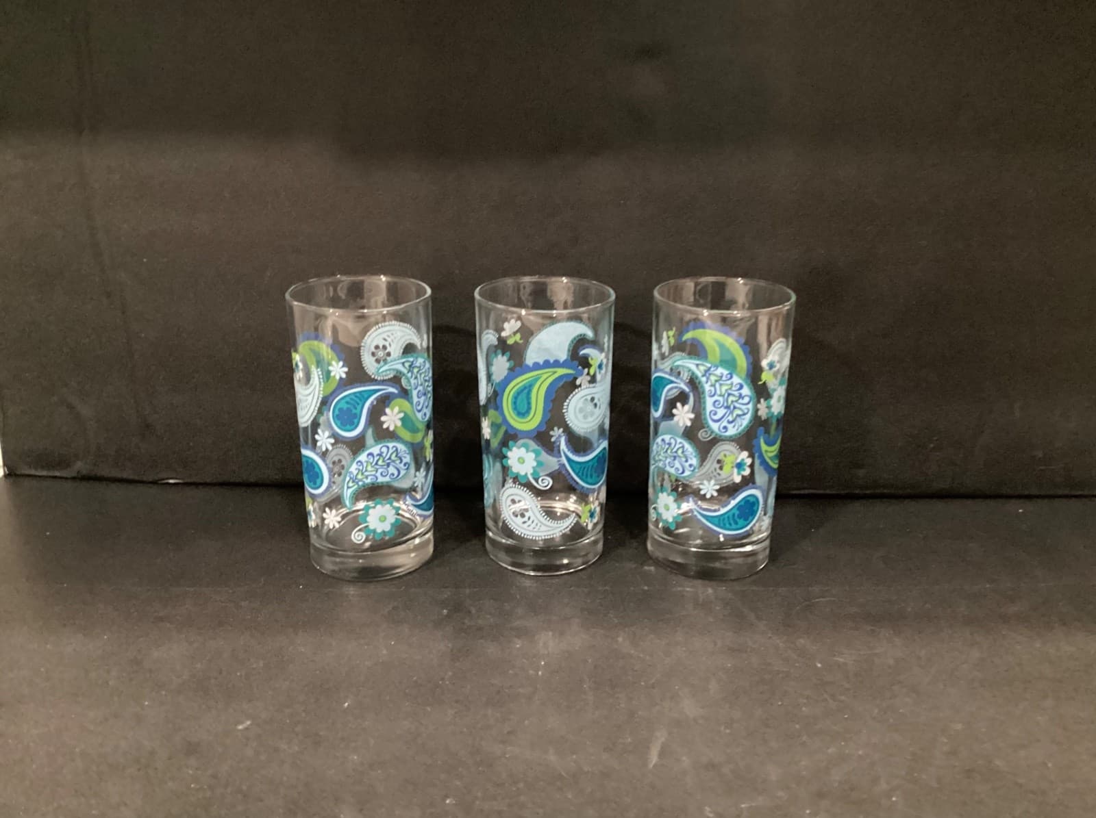 Royal Norfolk Blue Green Paisley Drinking Glass Tumblers 6” Tall Set Of 3 - Thumbnail 10